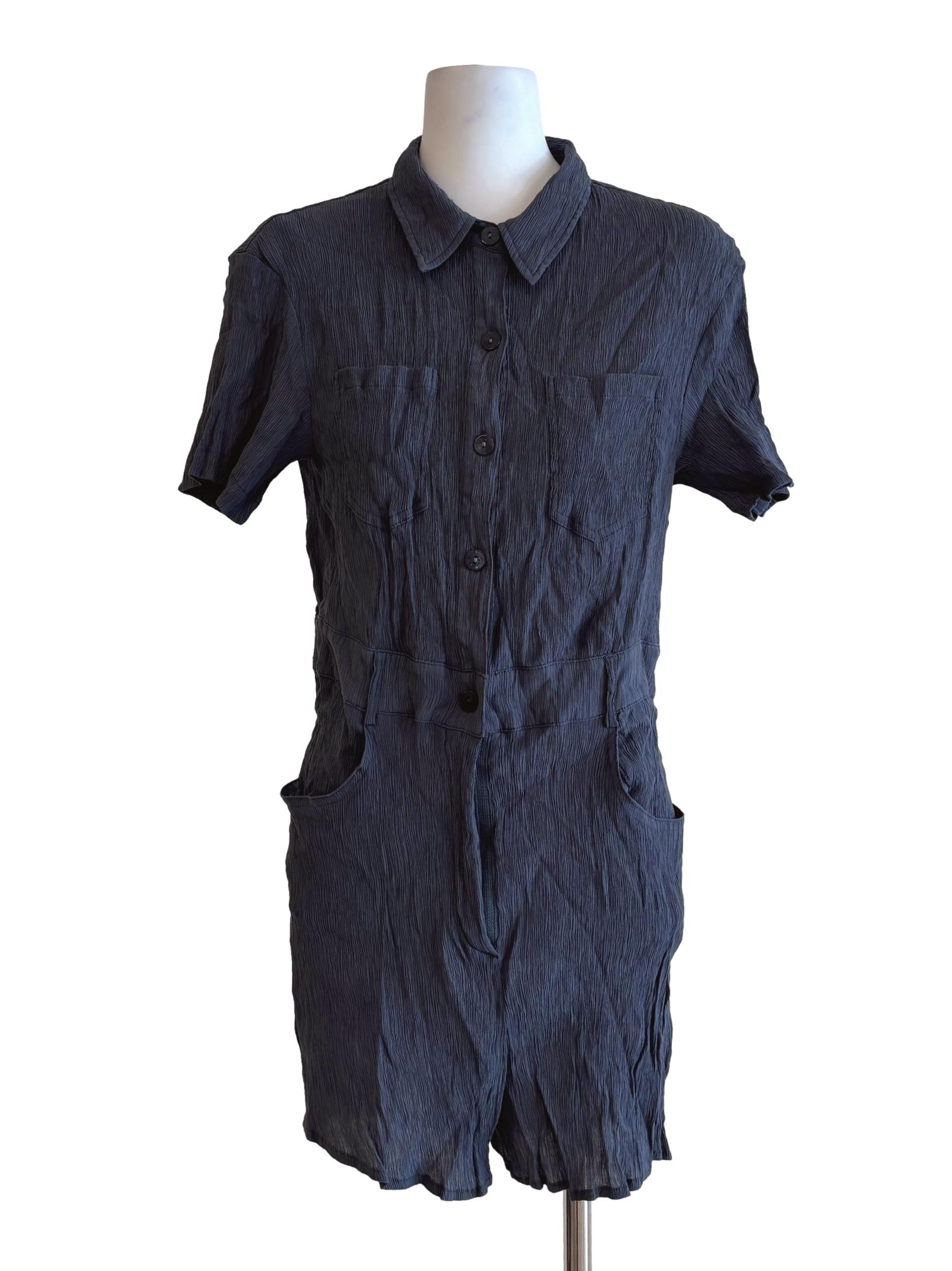 Lapis Blue Crinkled Shirt Rompers