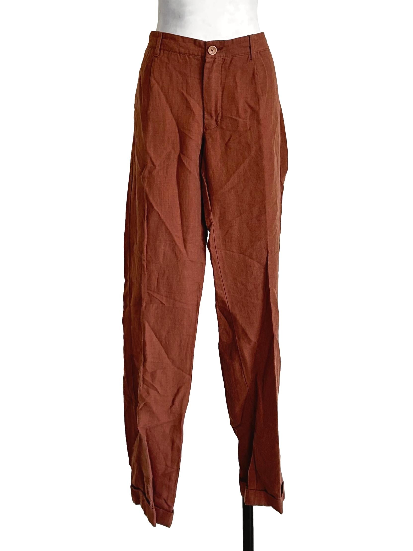 Rust Terracotta Linen Tapered Pants