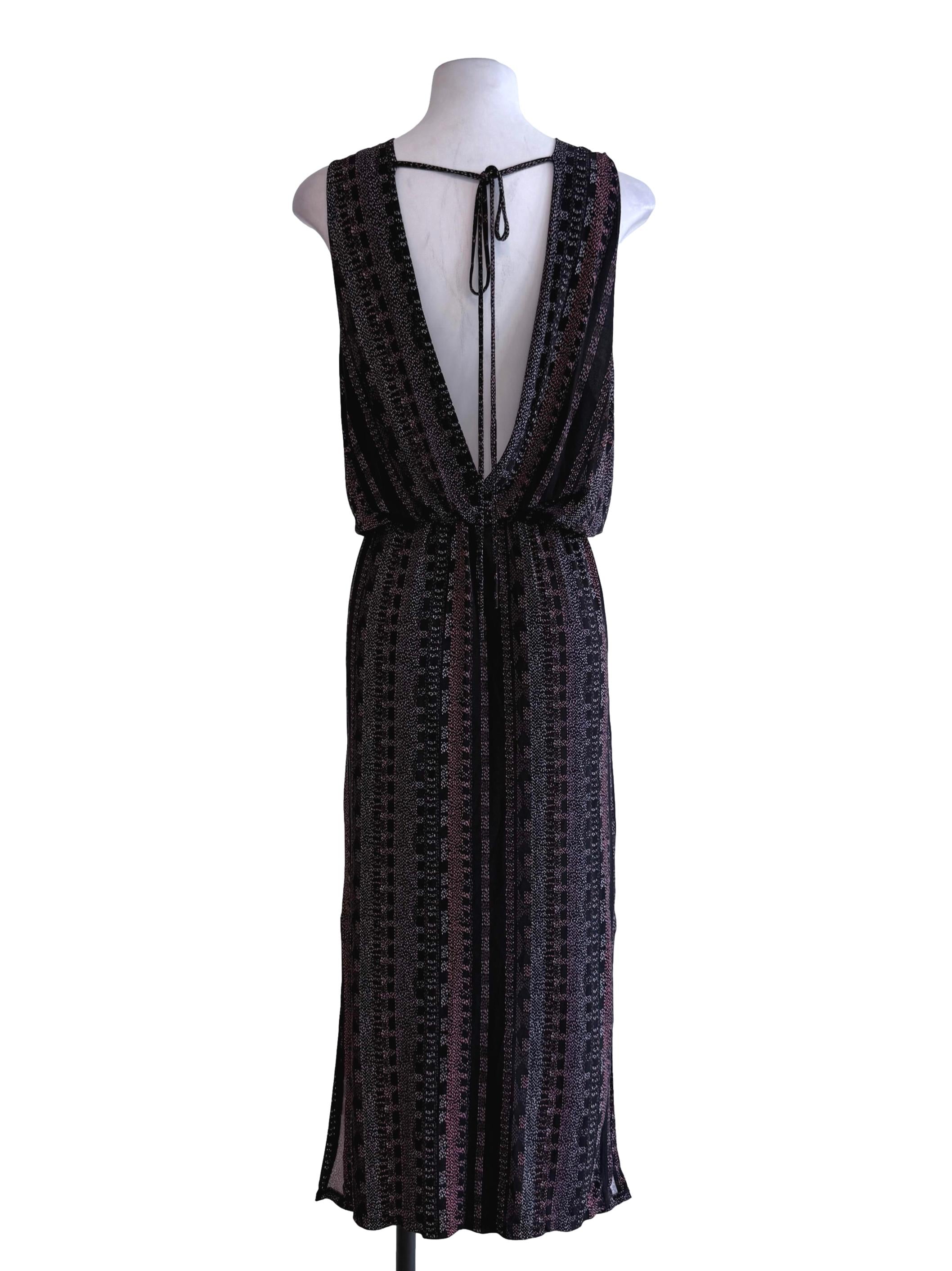 Black Printed V Shape Maxi Dress
