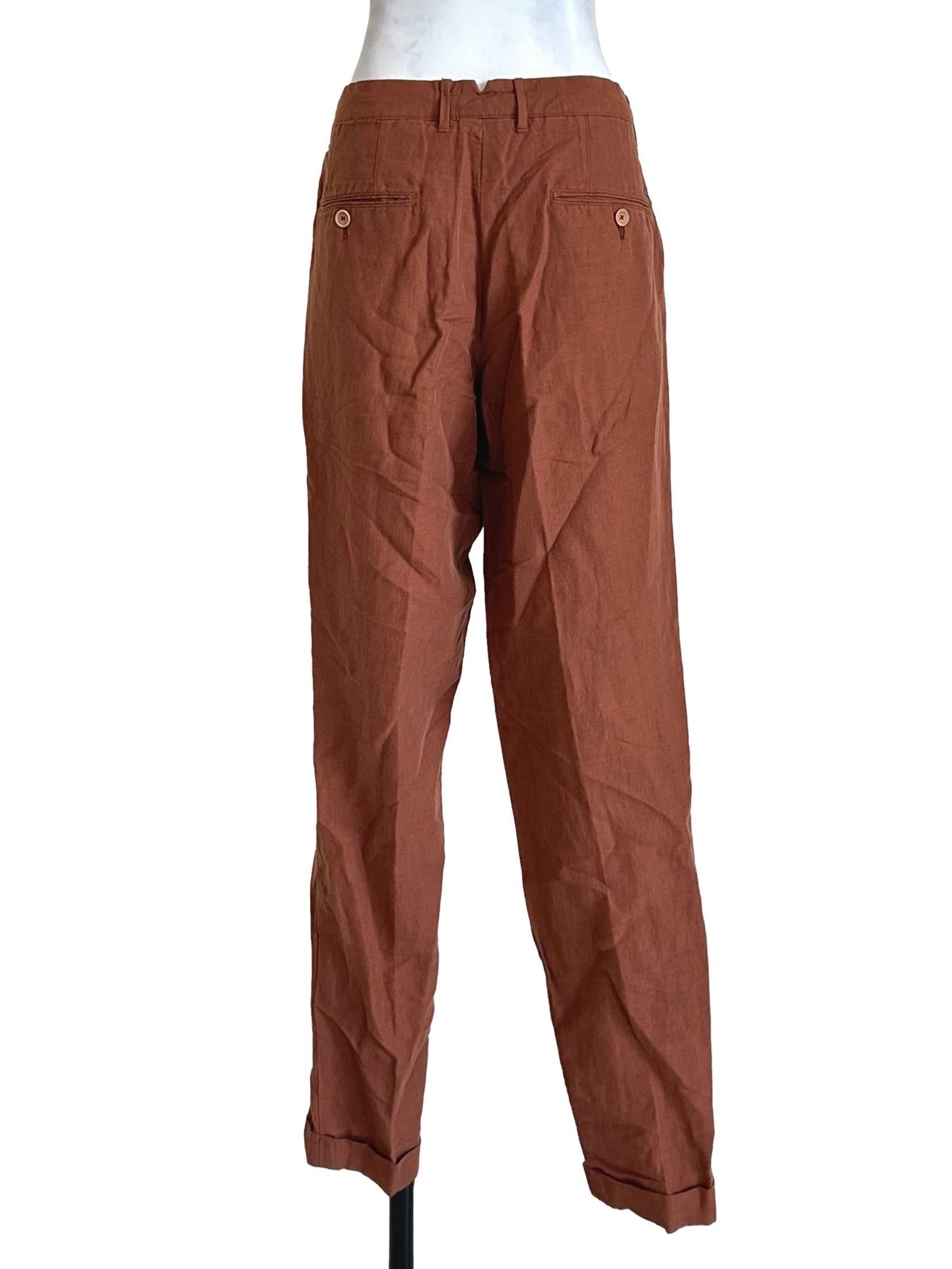 Rust Terracotta Linen Tapered Pants