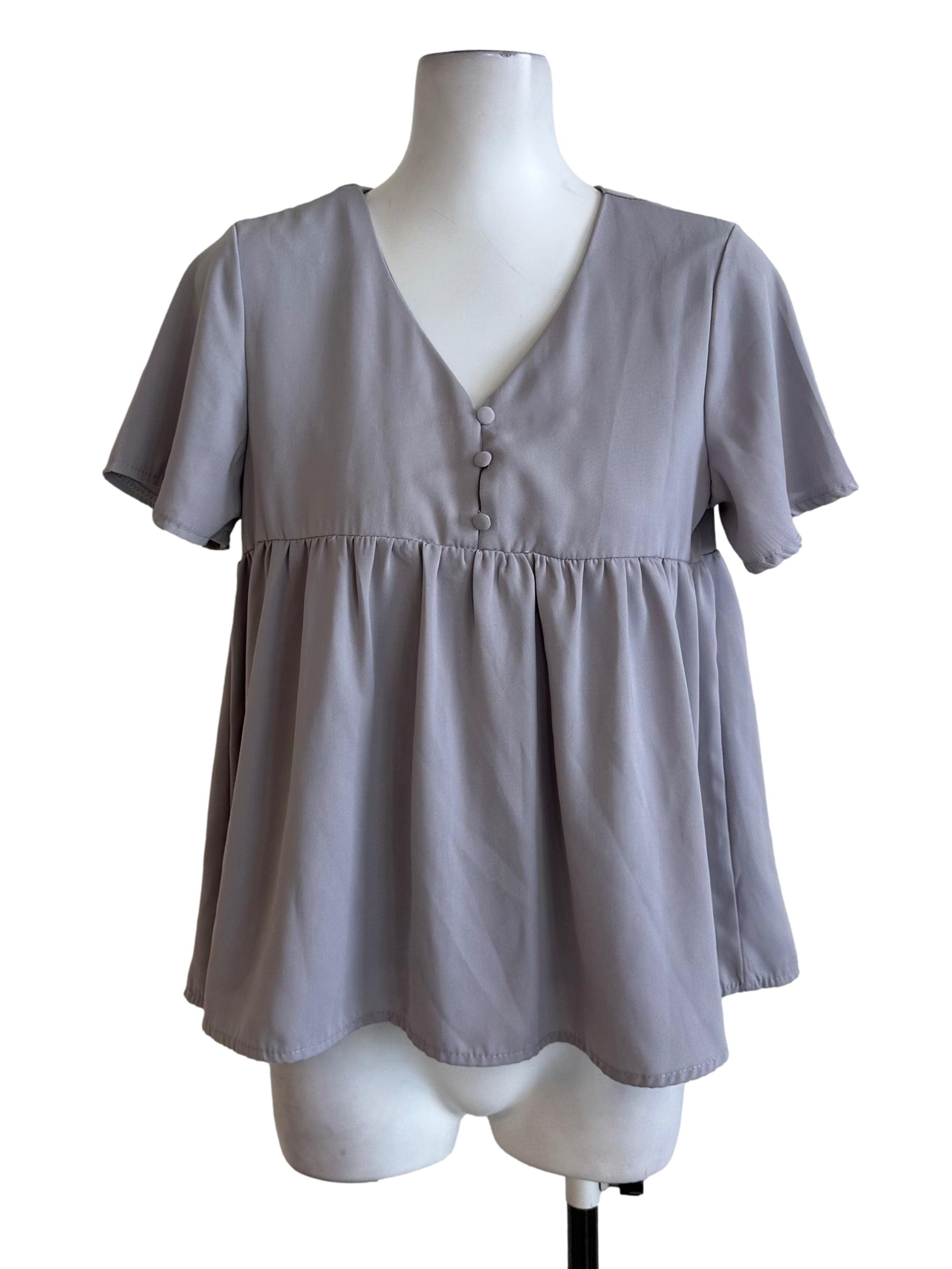 Light Grey V Neck Babydoll Top
