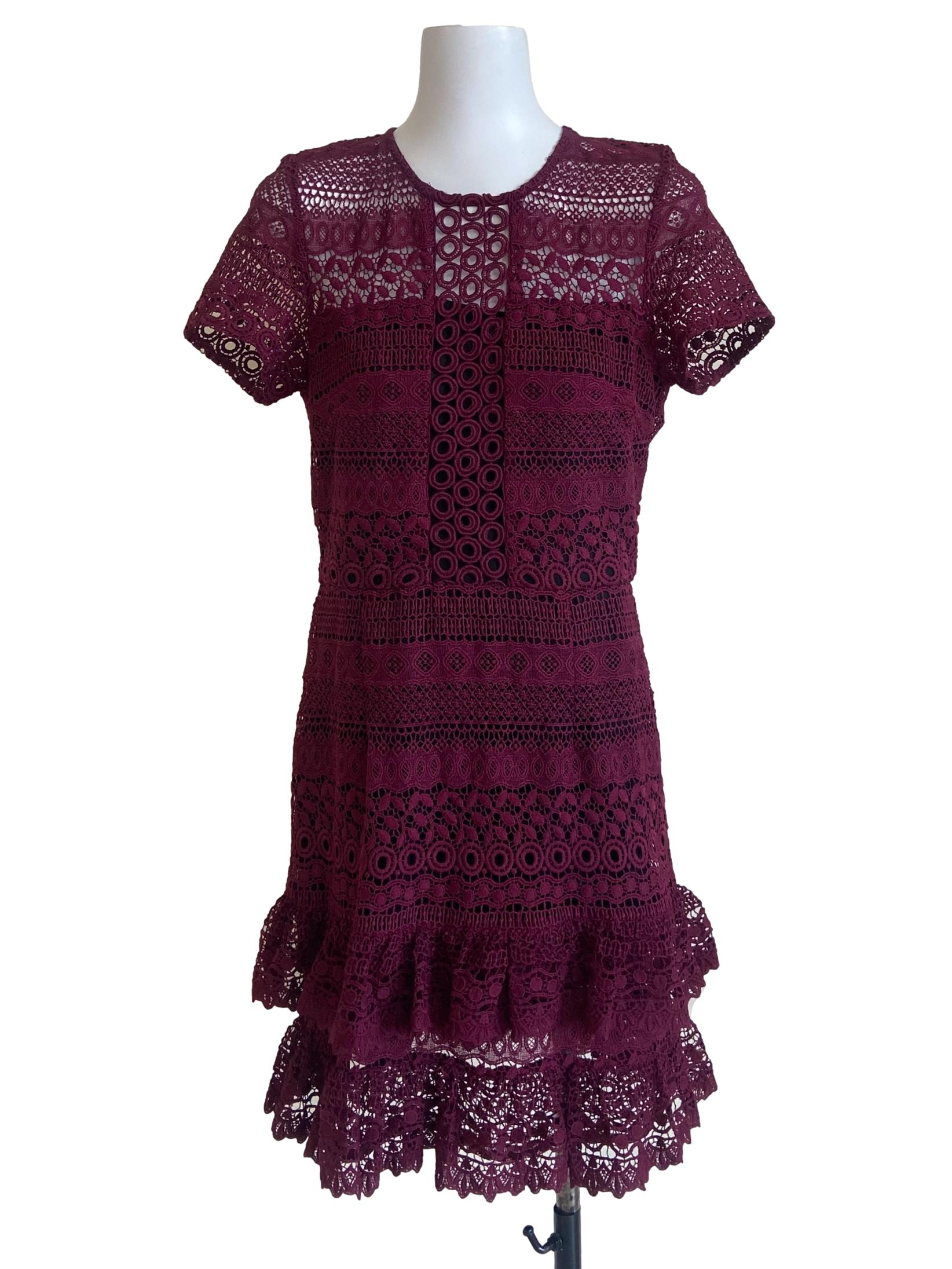 Plum Purple Floral Lace Drop Waist Dress