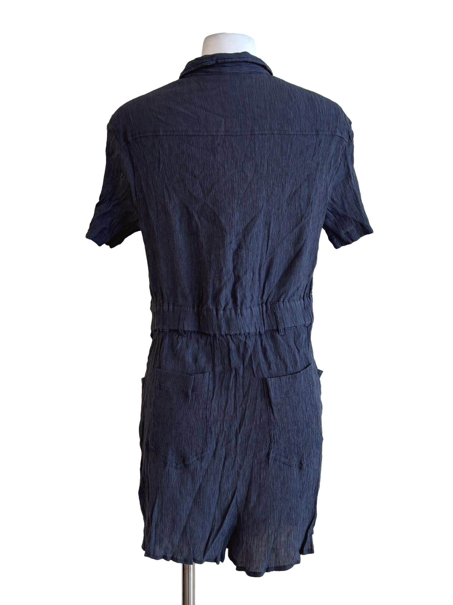 Lapis Blue Crinkled Shirt Rompers