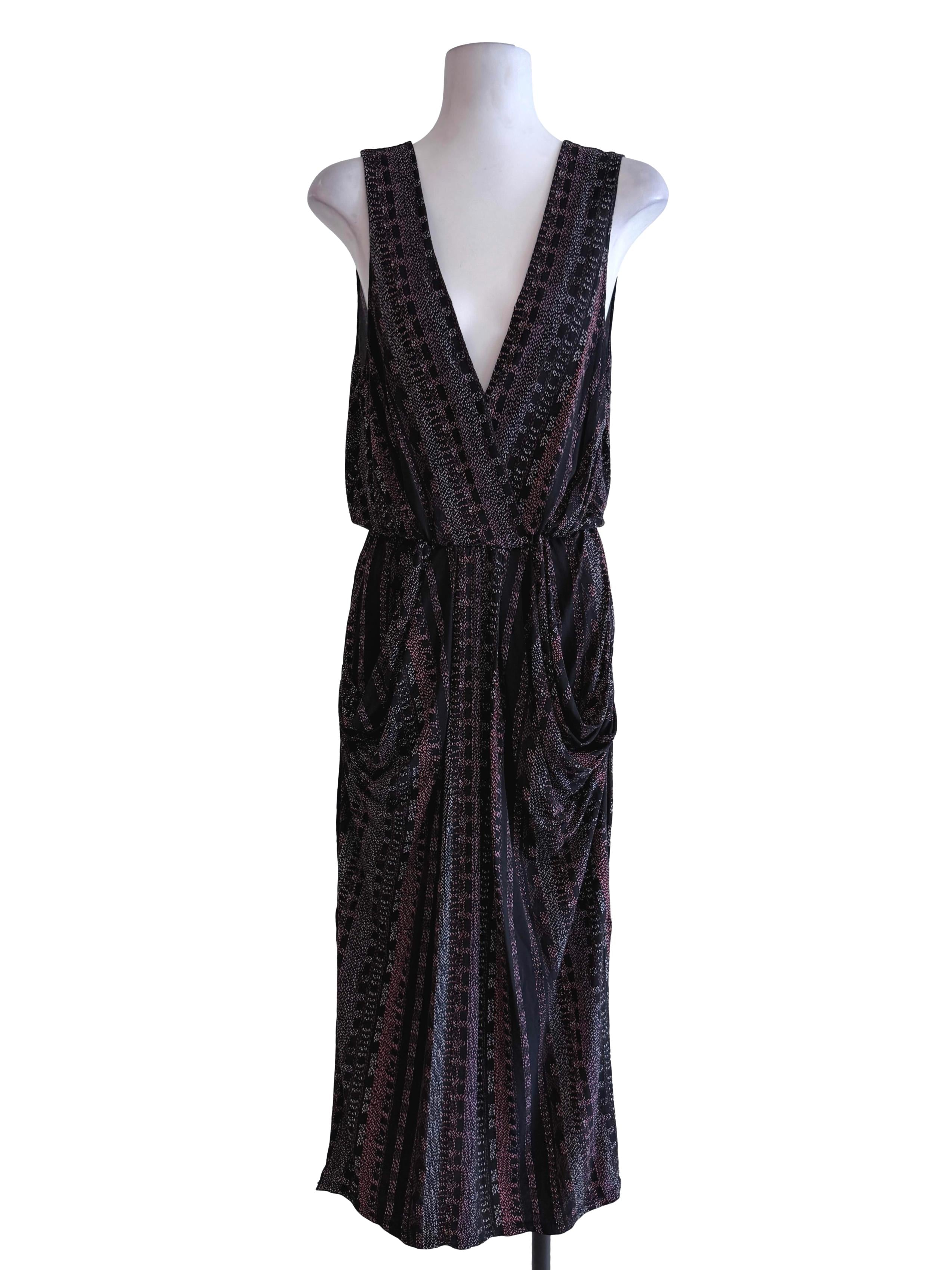 Black Printed V Shape Maxi Dress