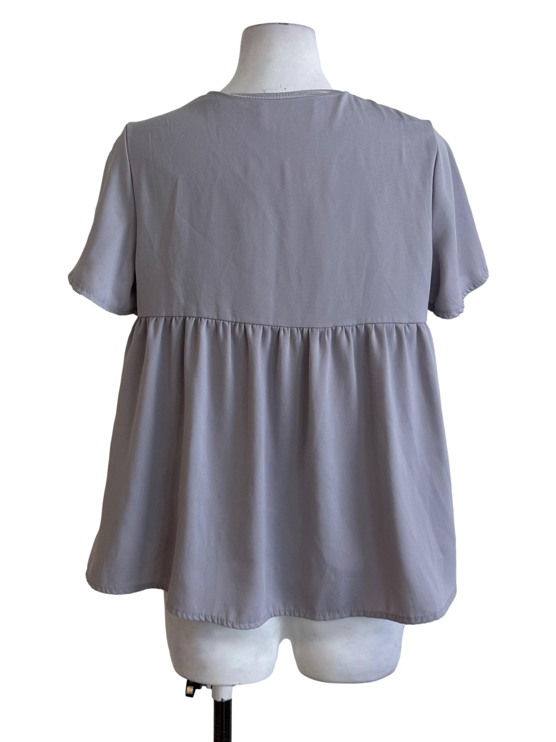 Light Grey V Neck Babydoll Top