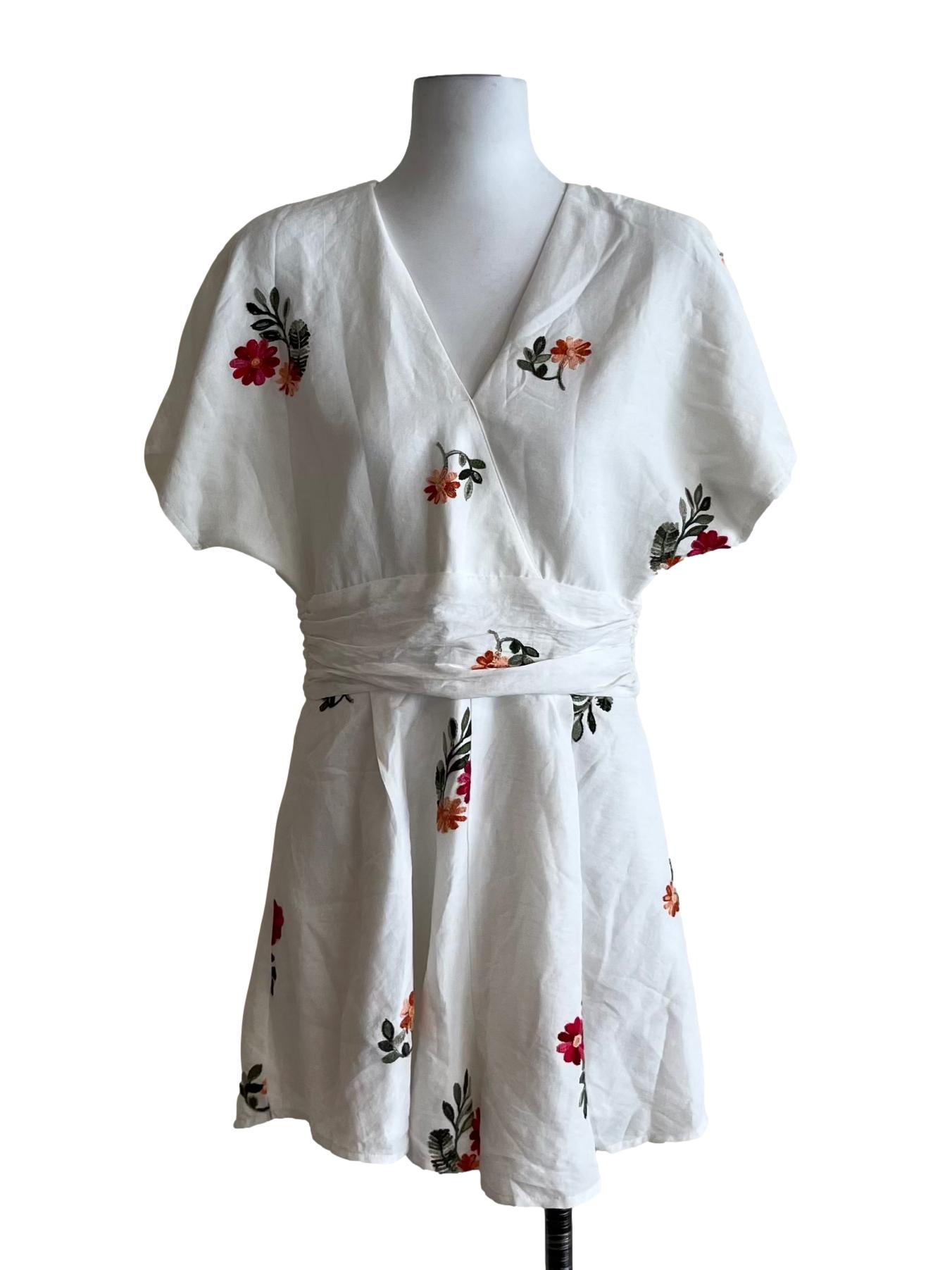White Floral Batwing Romper