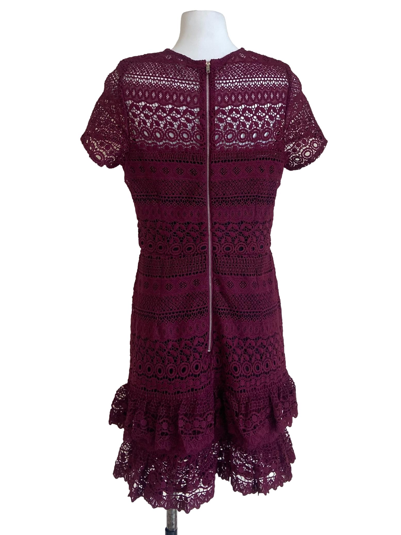 Plum Purple Floral Lace Drop Waist Dress