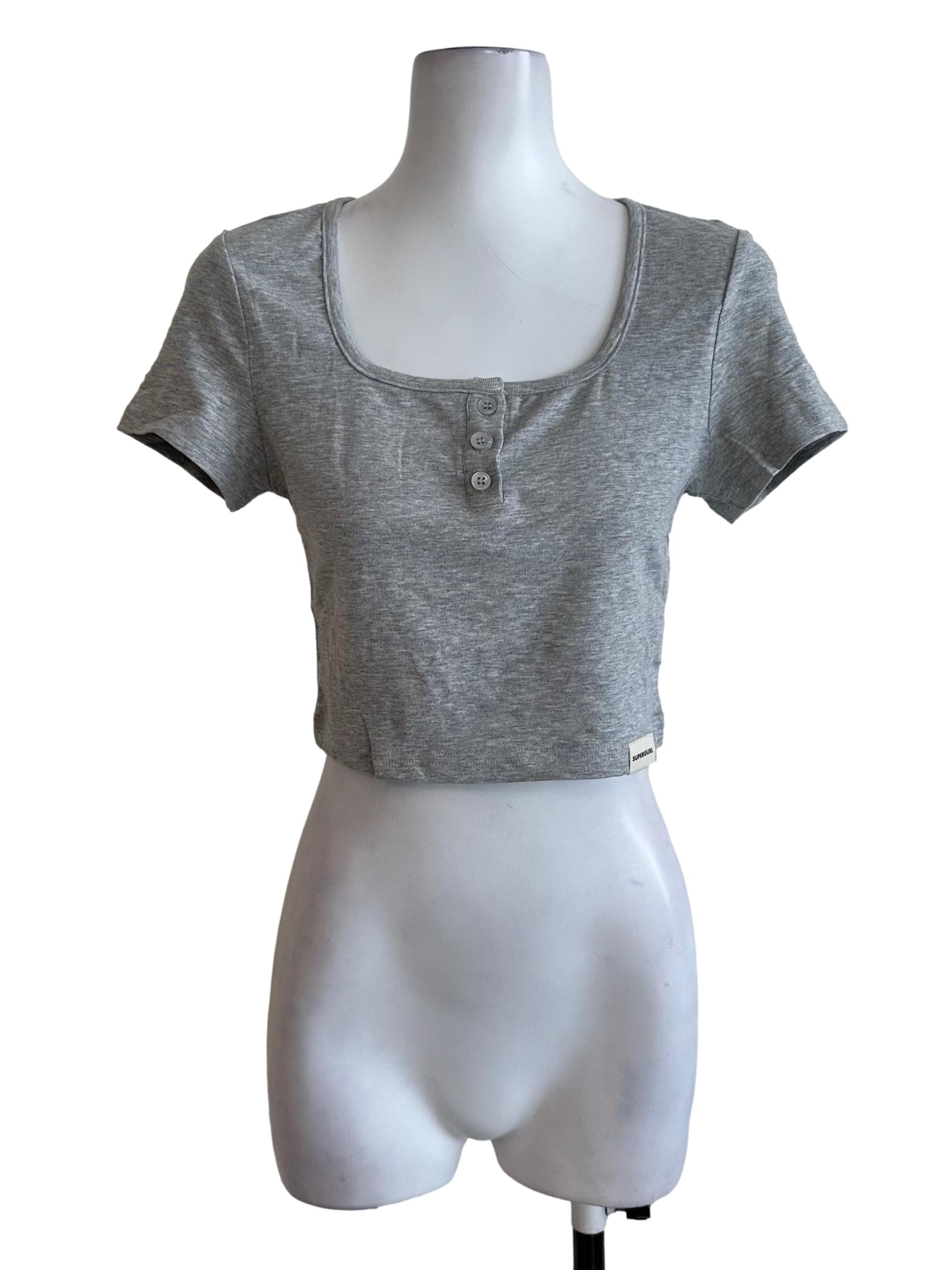 Cloud Grey Square Neck Short Sleeve Crop Top
