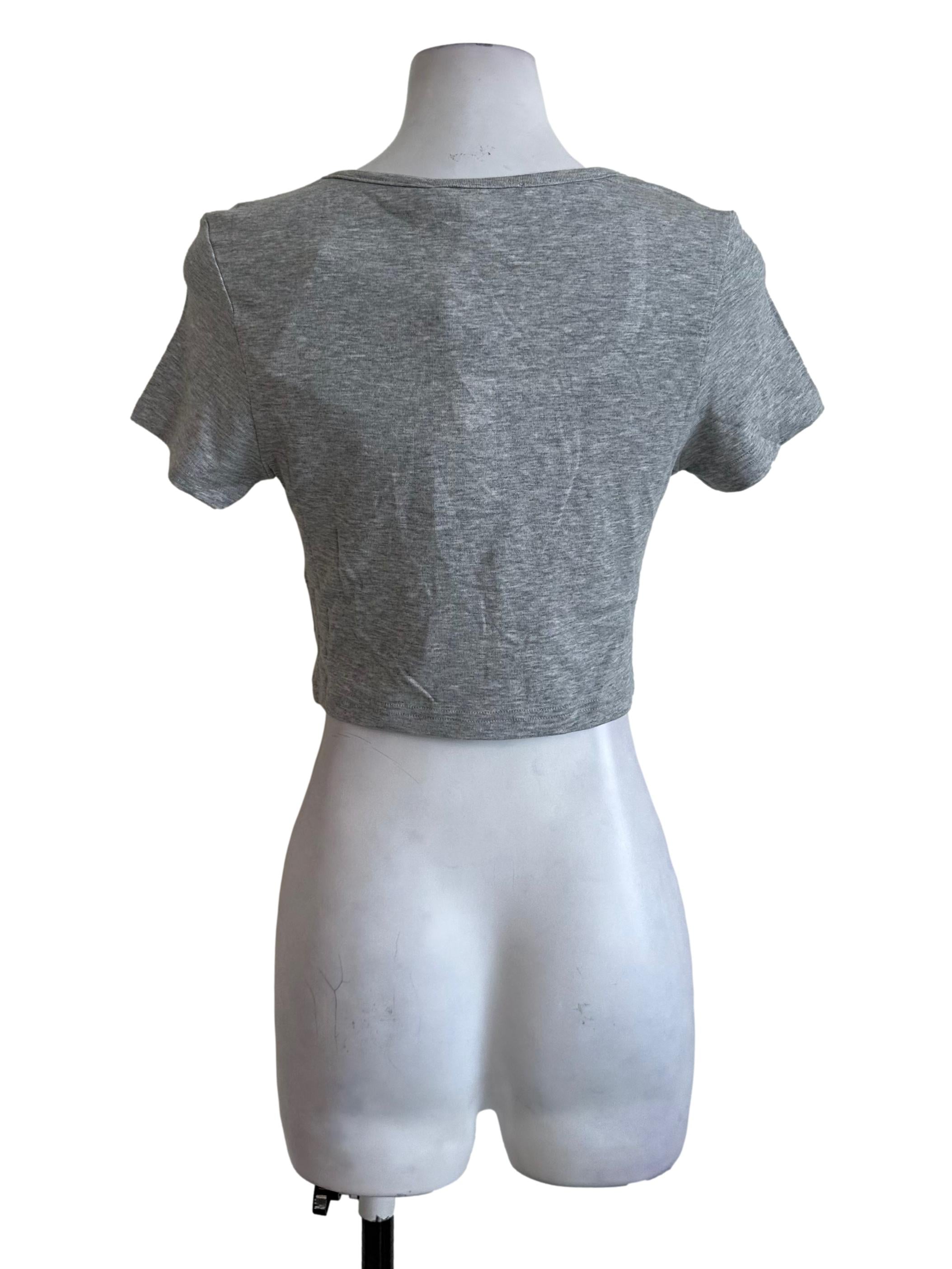 Cloud Grey Square Neck Short Sleeve Crop Top