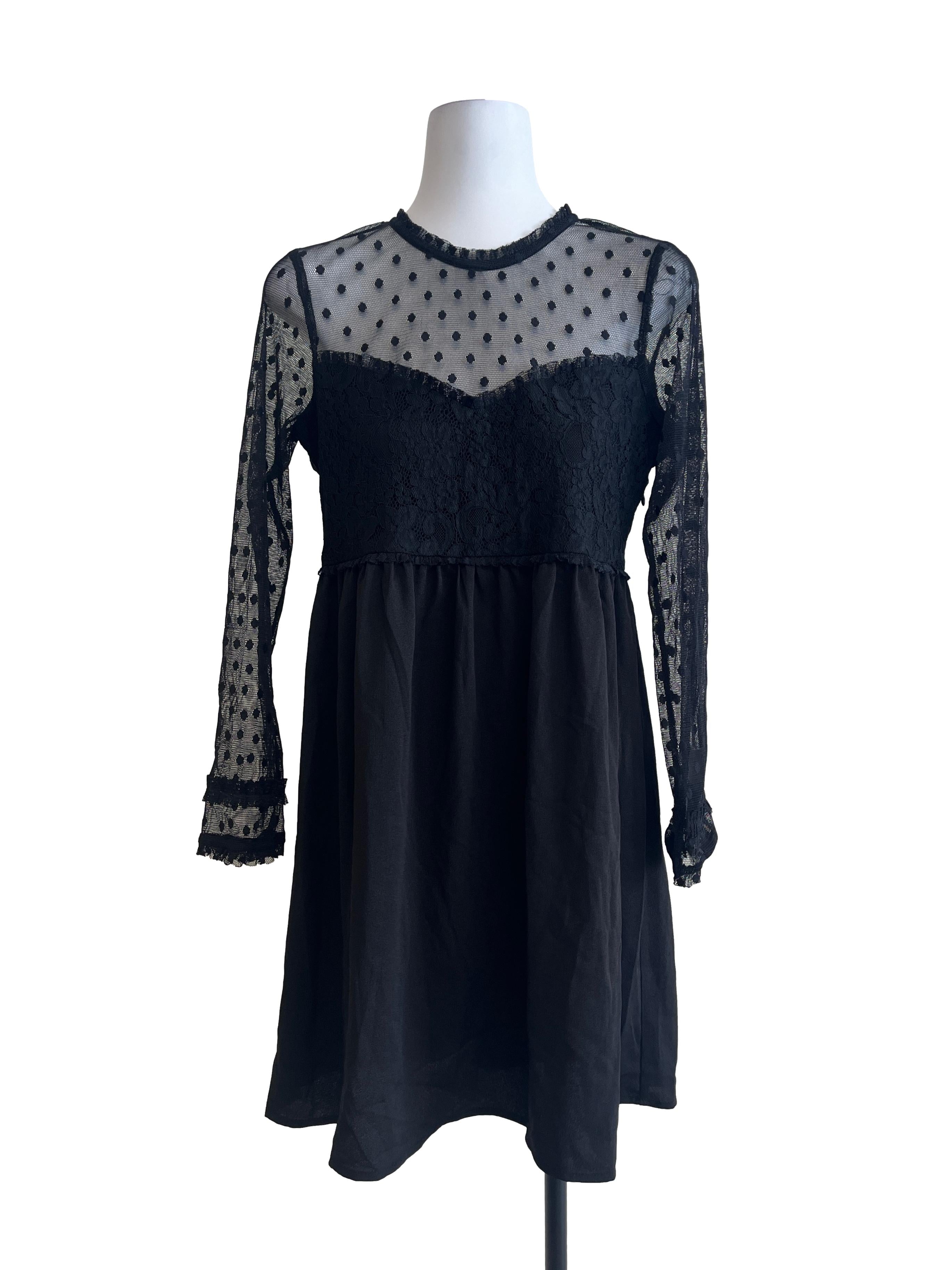 Jet Black Halter Long Sleeve A-Line Dress