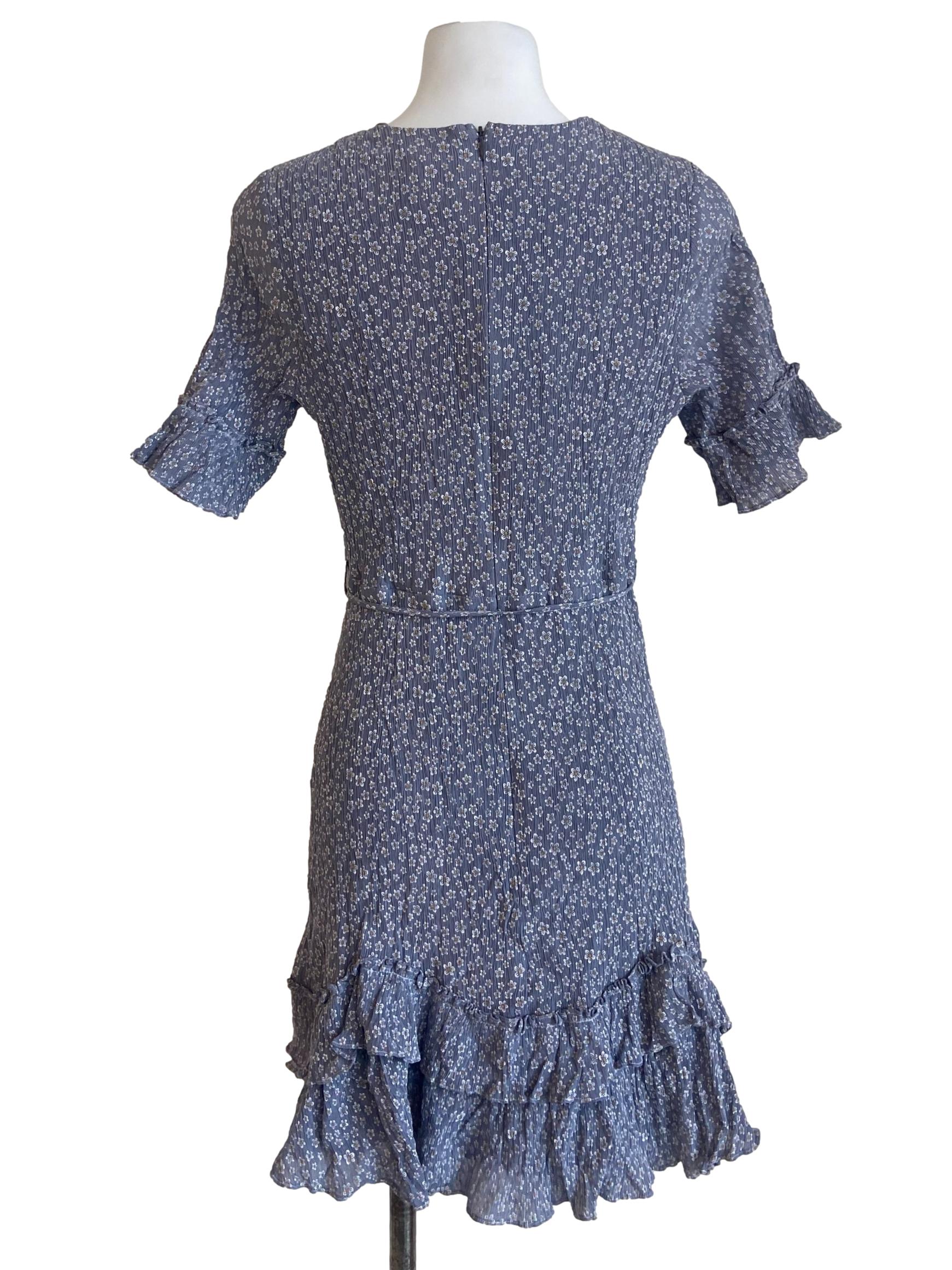 Purple Floral V Neck Wrap Dress