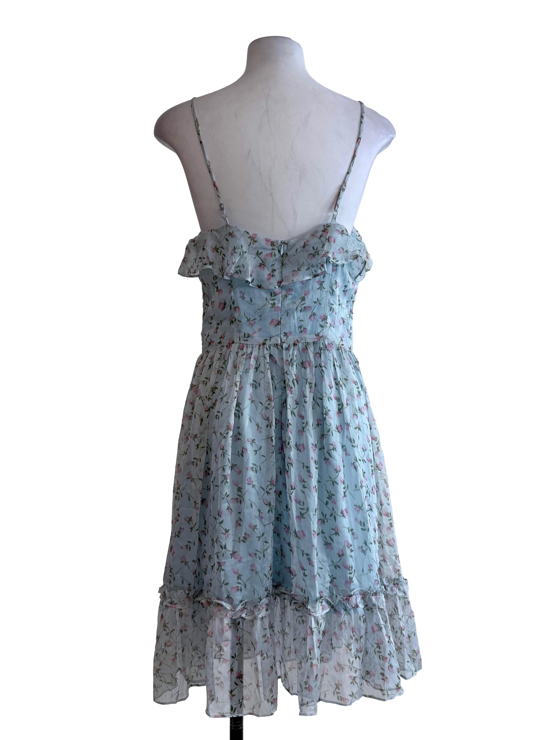 Blue Floral Ruffle Dress