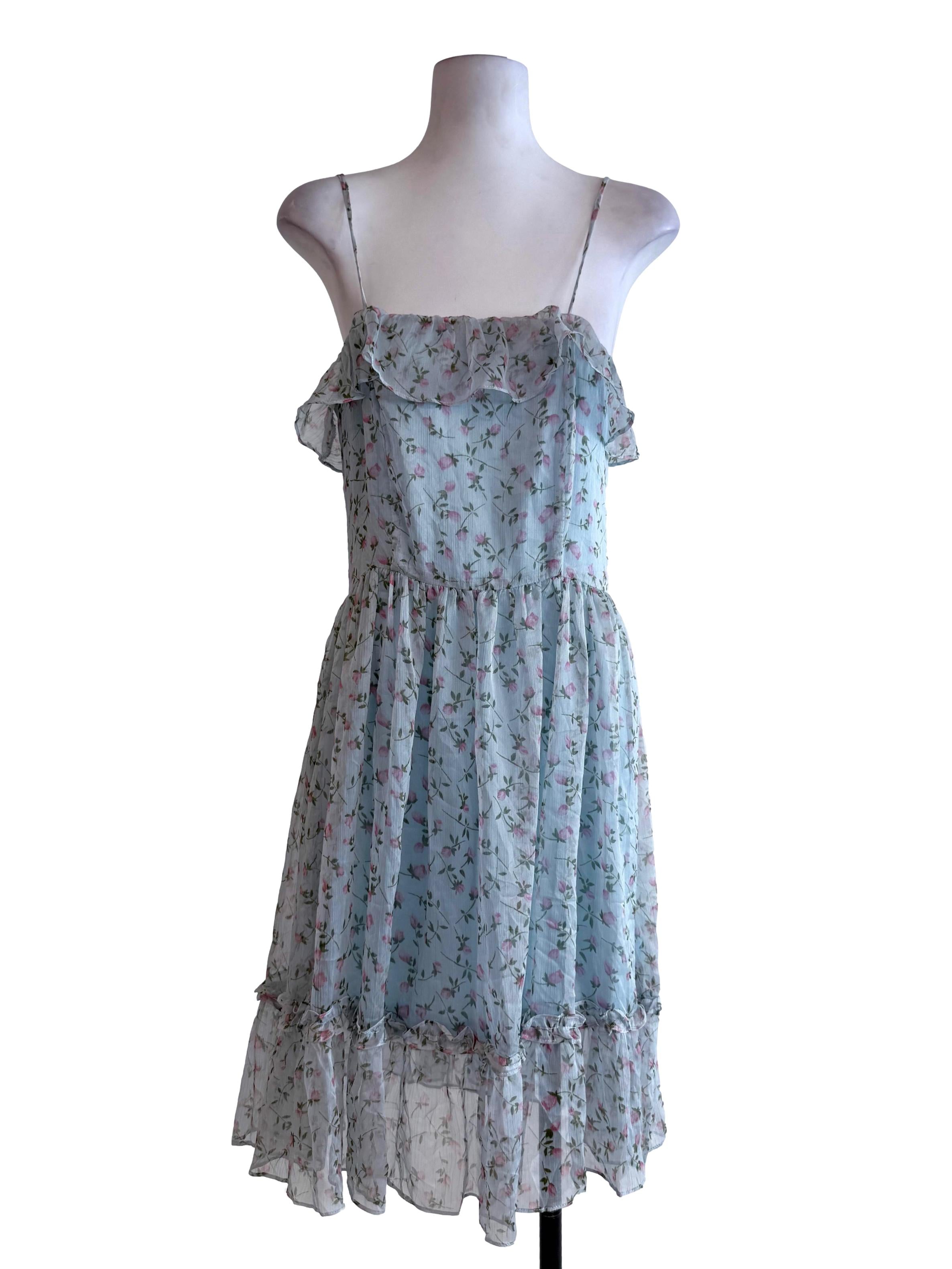 Blue Floral Ruffle Dress