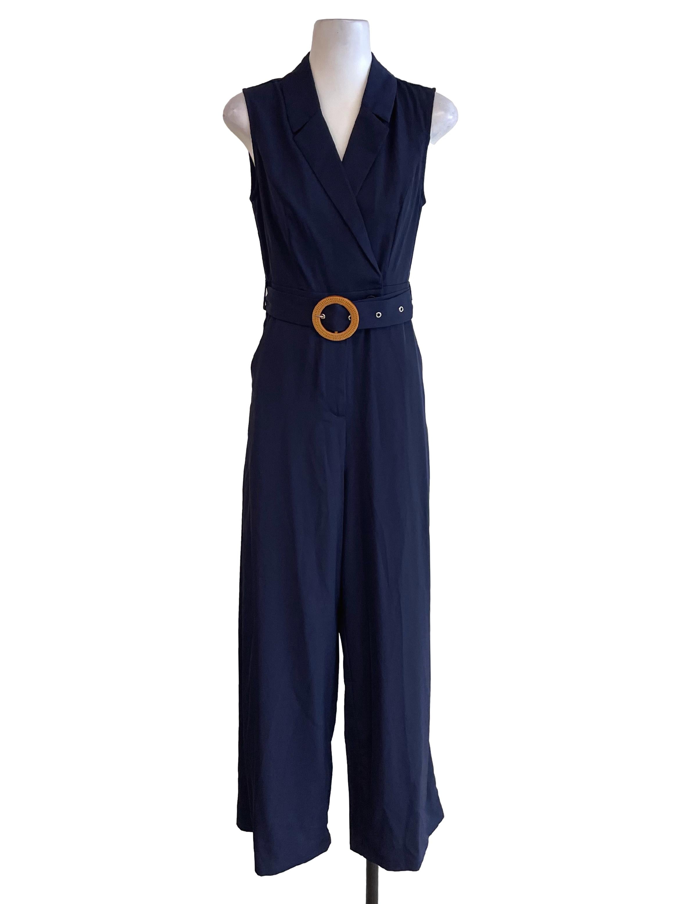 Navy Sleeveless Suit Jumpsuit