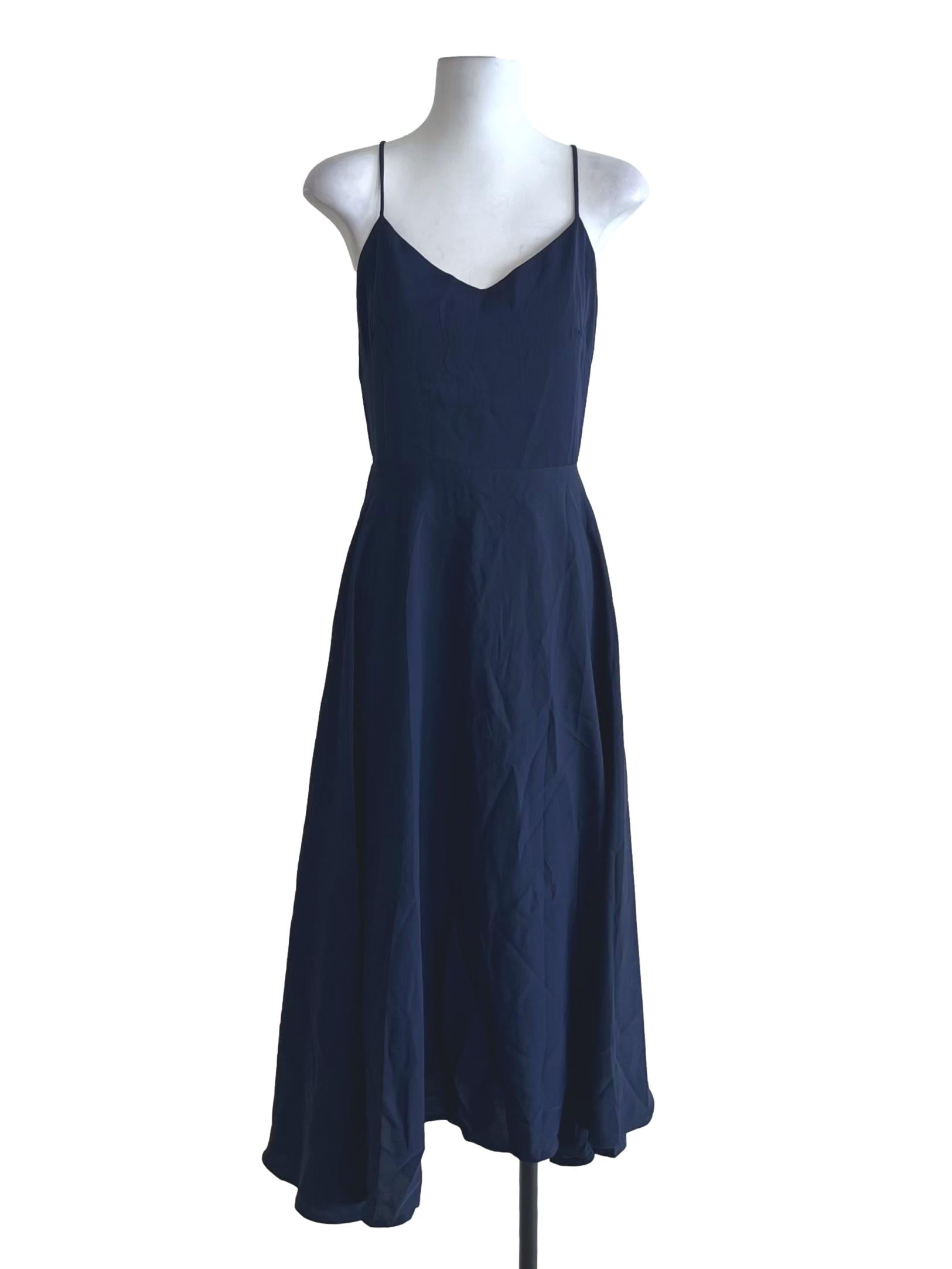 Navy Blue Spaghetti Strap A-Line Dress