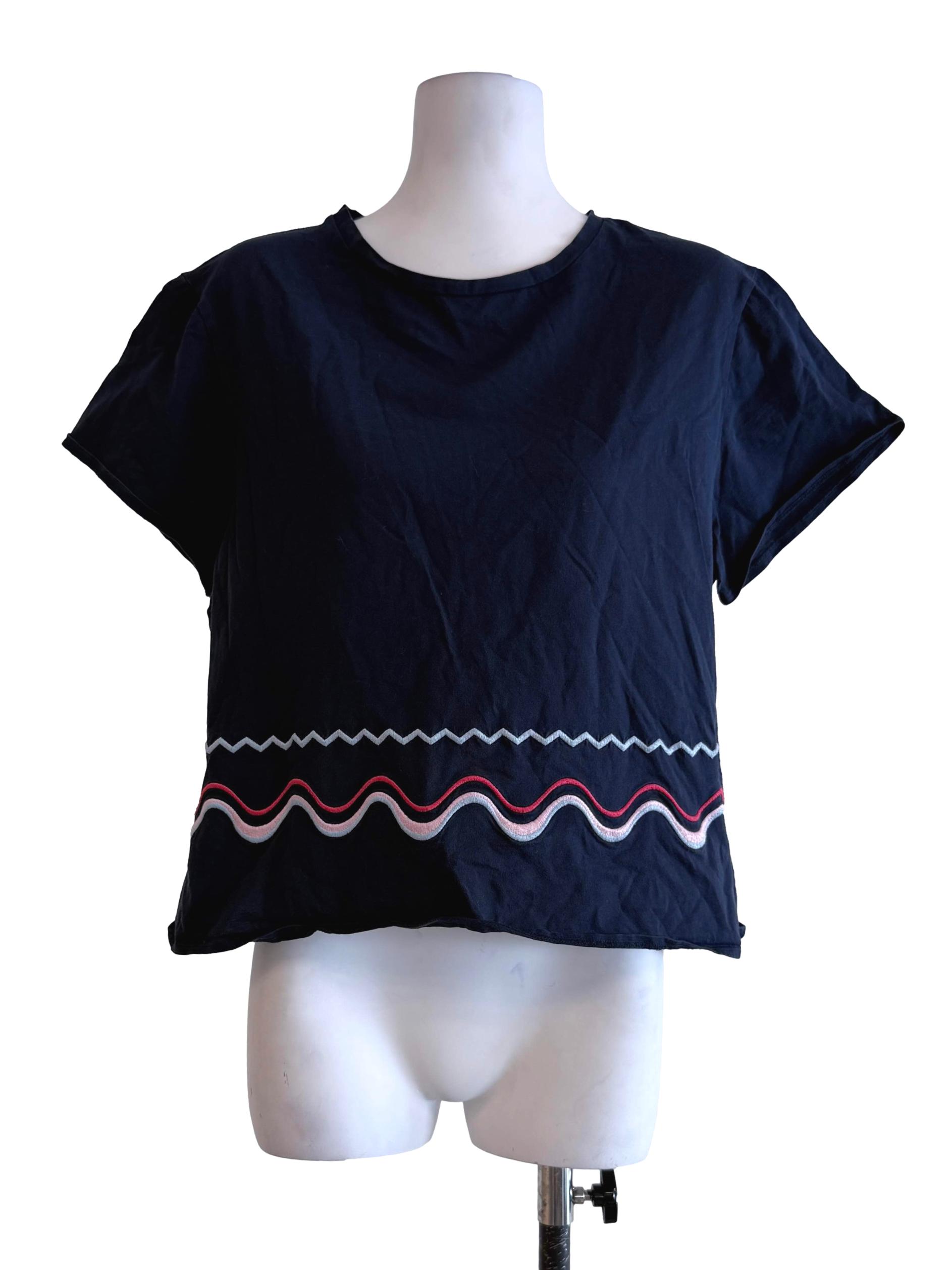 Navy Blue Embroidery Short Tops