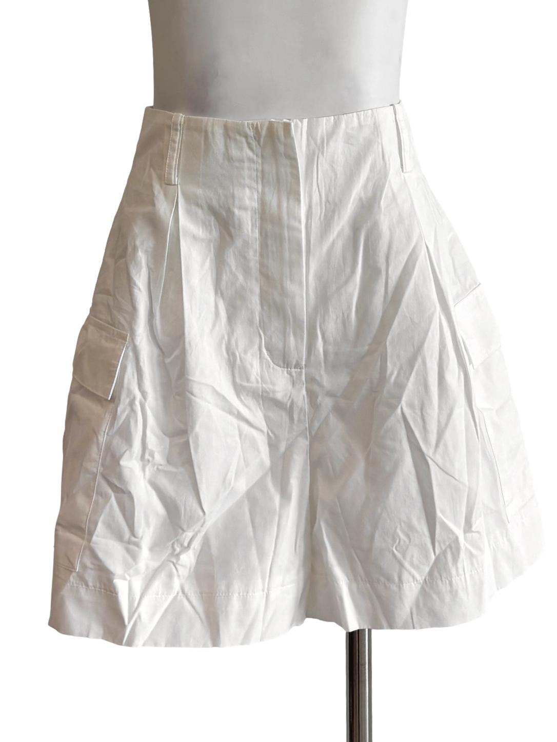 Ivory White Pleated Cotton Relaxed Shorts LB