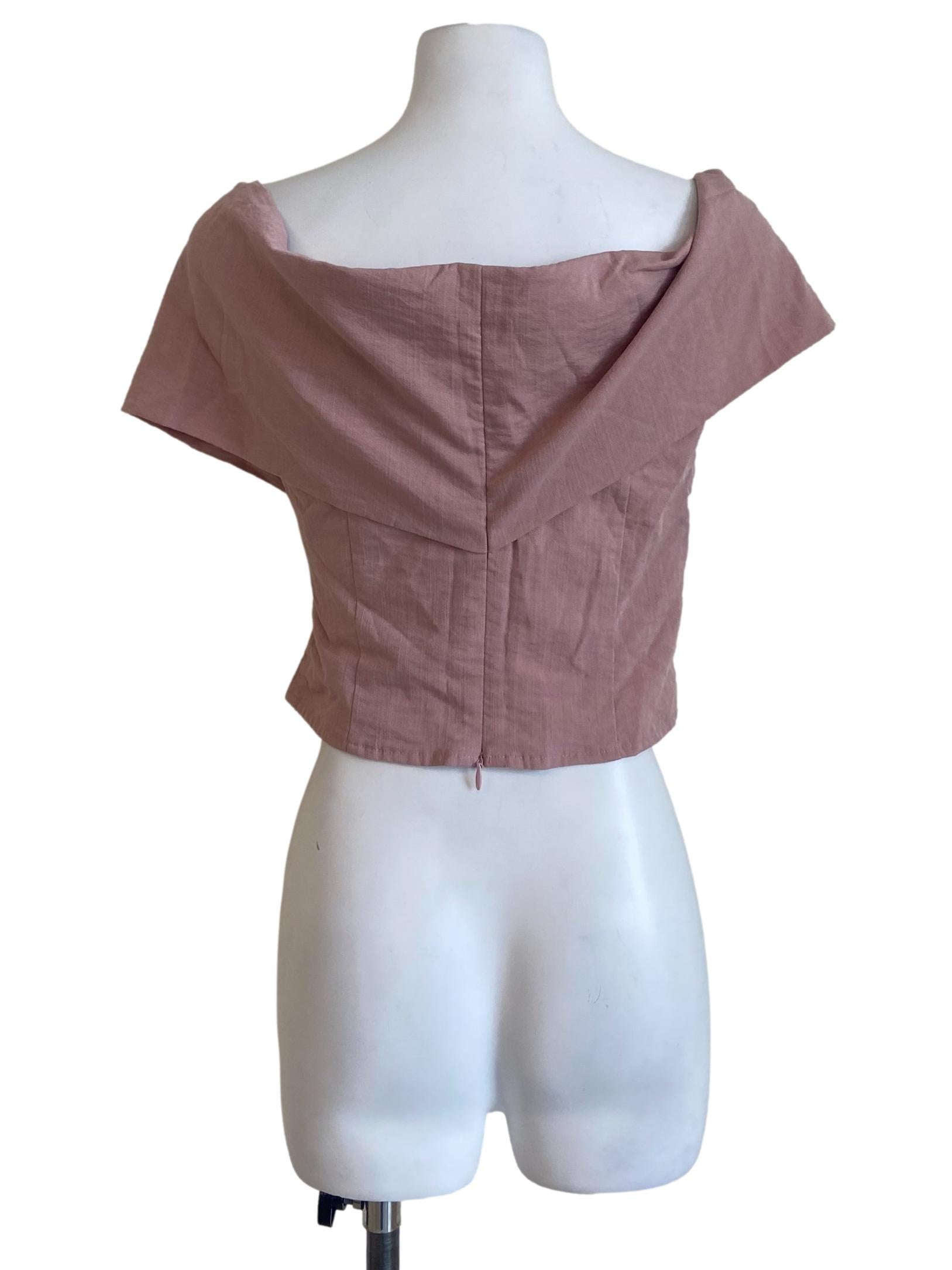 Salmon Pink Drop Shoulder Crop Blouse