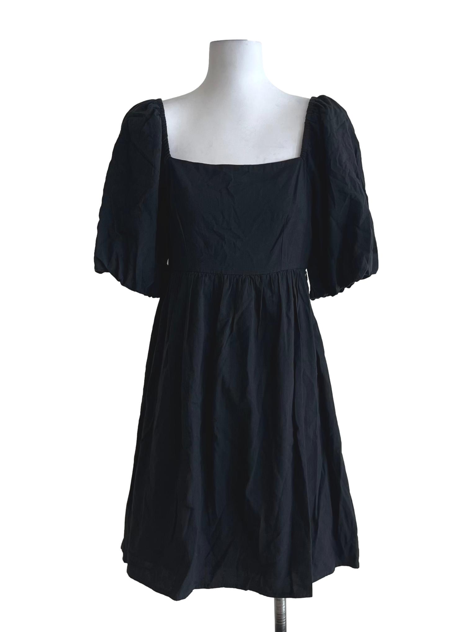 Black Square Neckline Empire Dress