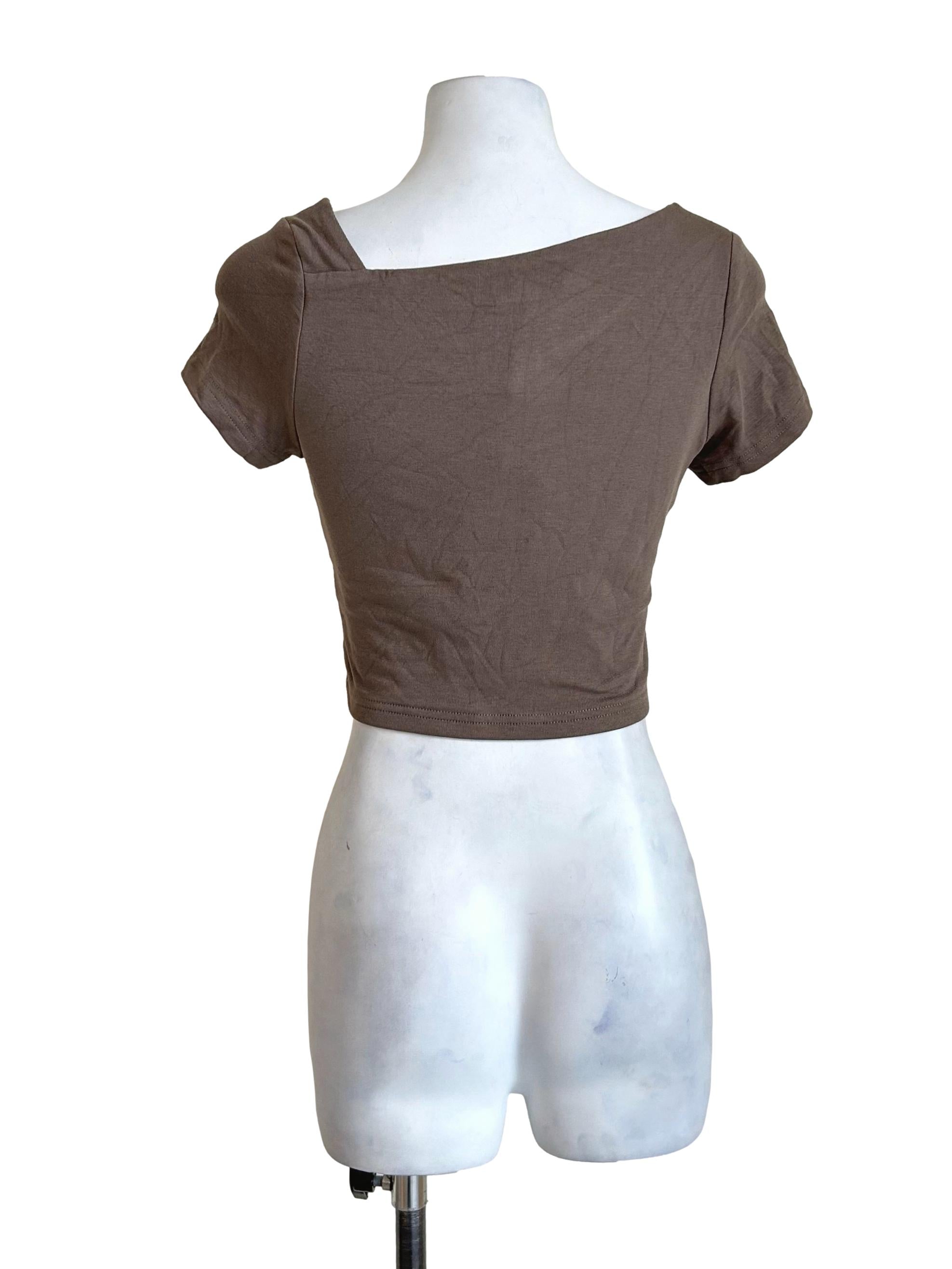 Wood Brown Asymmetric Neck Crop Top