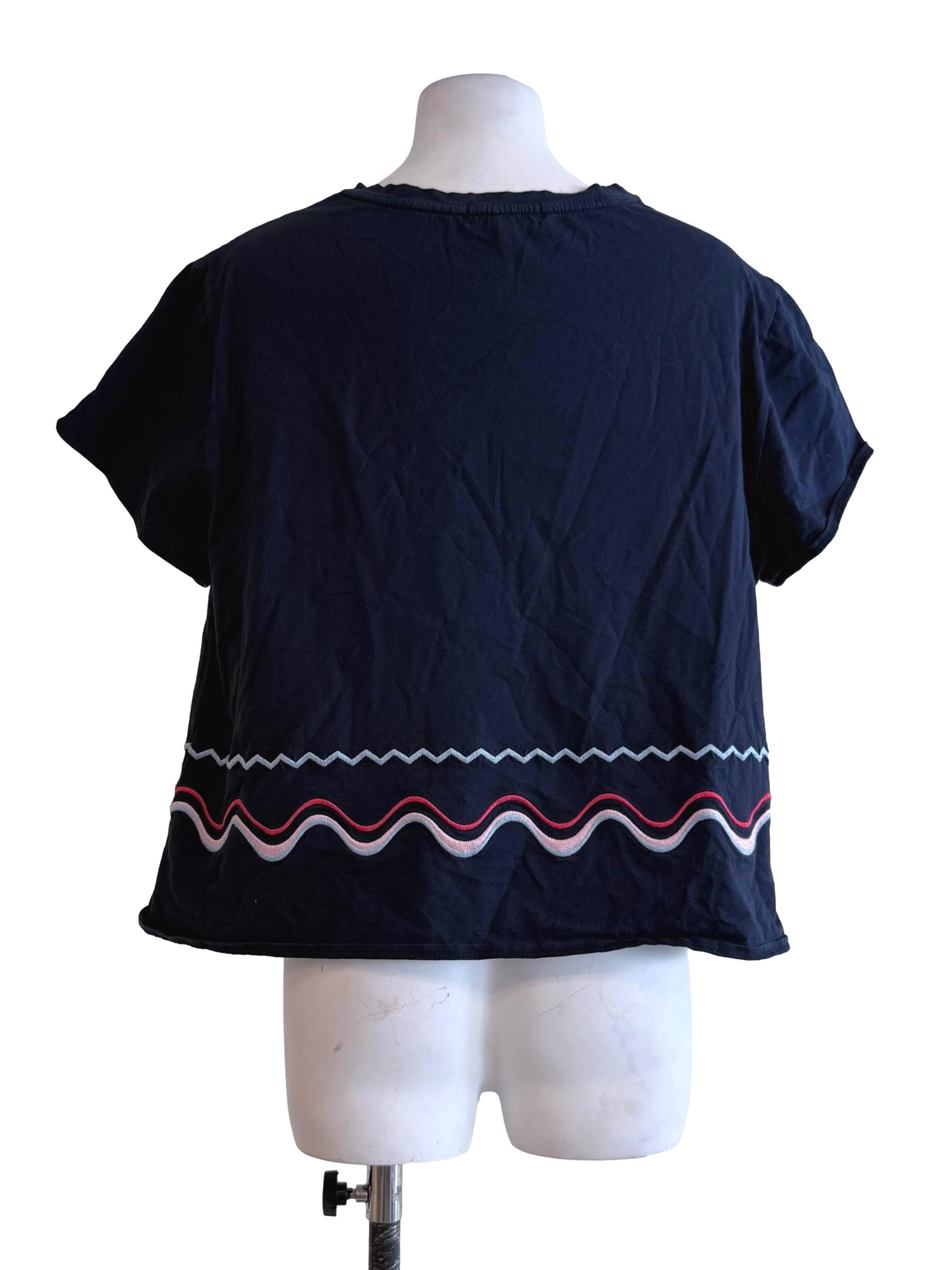 Navy Blue Embroidery Short Tops