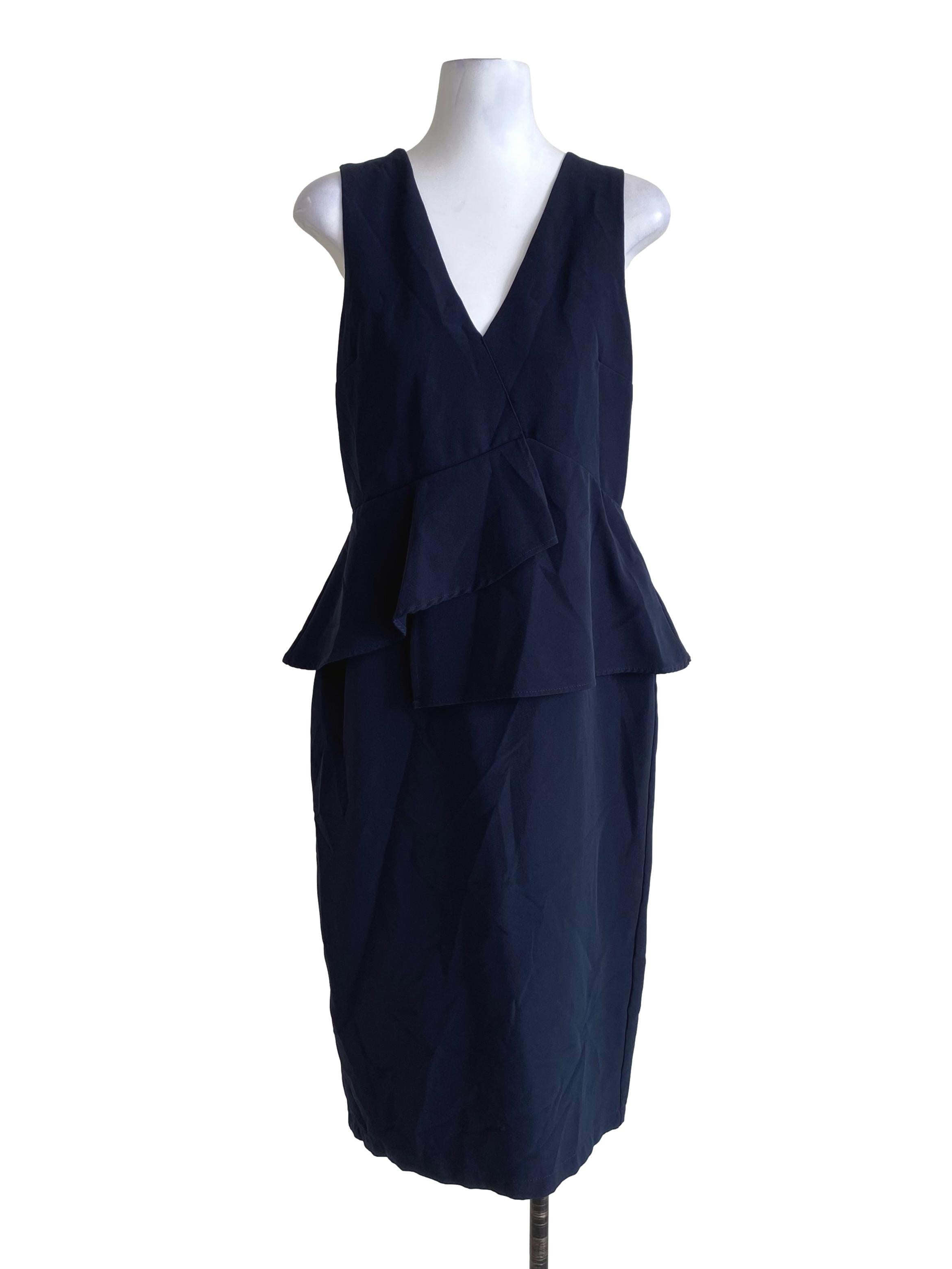 Dark Berry Blue Back Slit Sheath Dress
