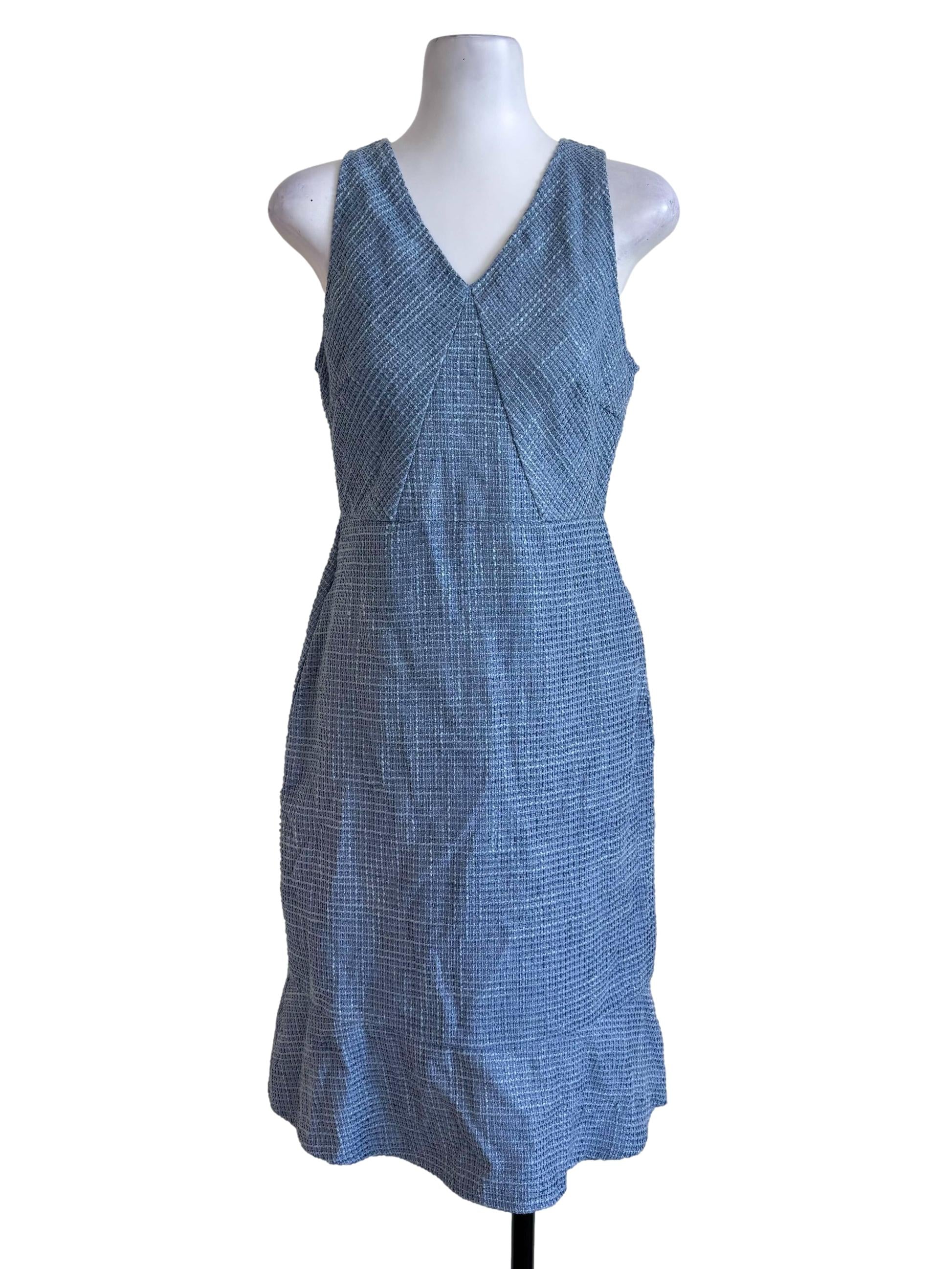 Light Blue Tweed Sleeveless Midi Dress