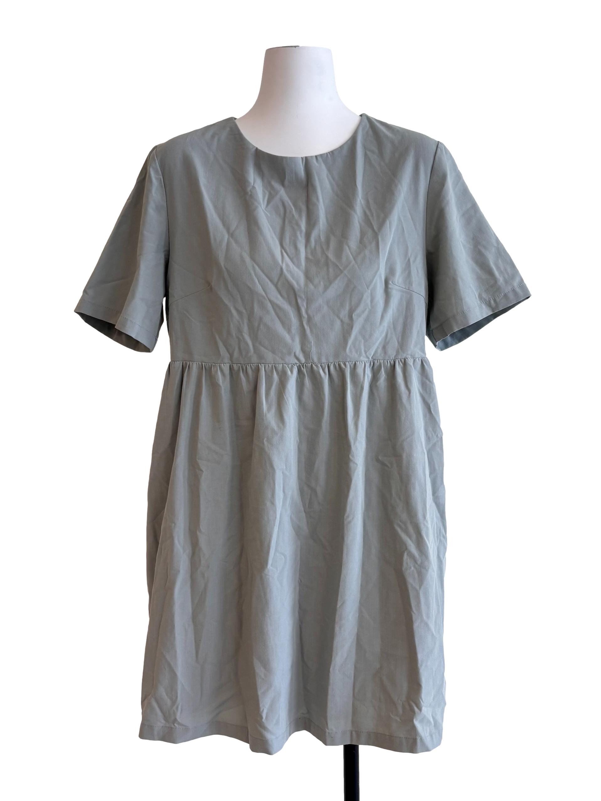 Stone Blue Round Neck Mini Dress
