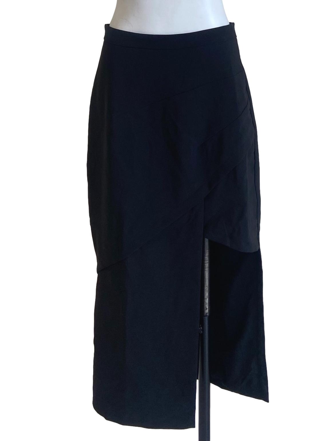 Black Slit Twill Skirt