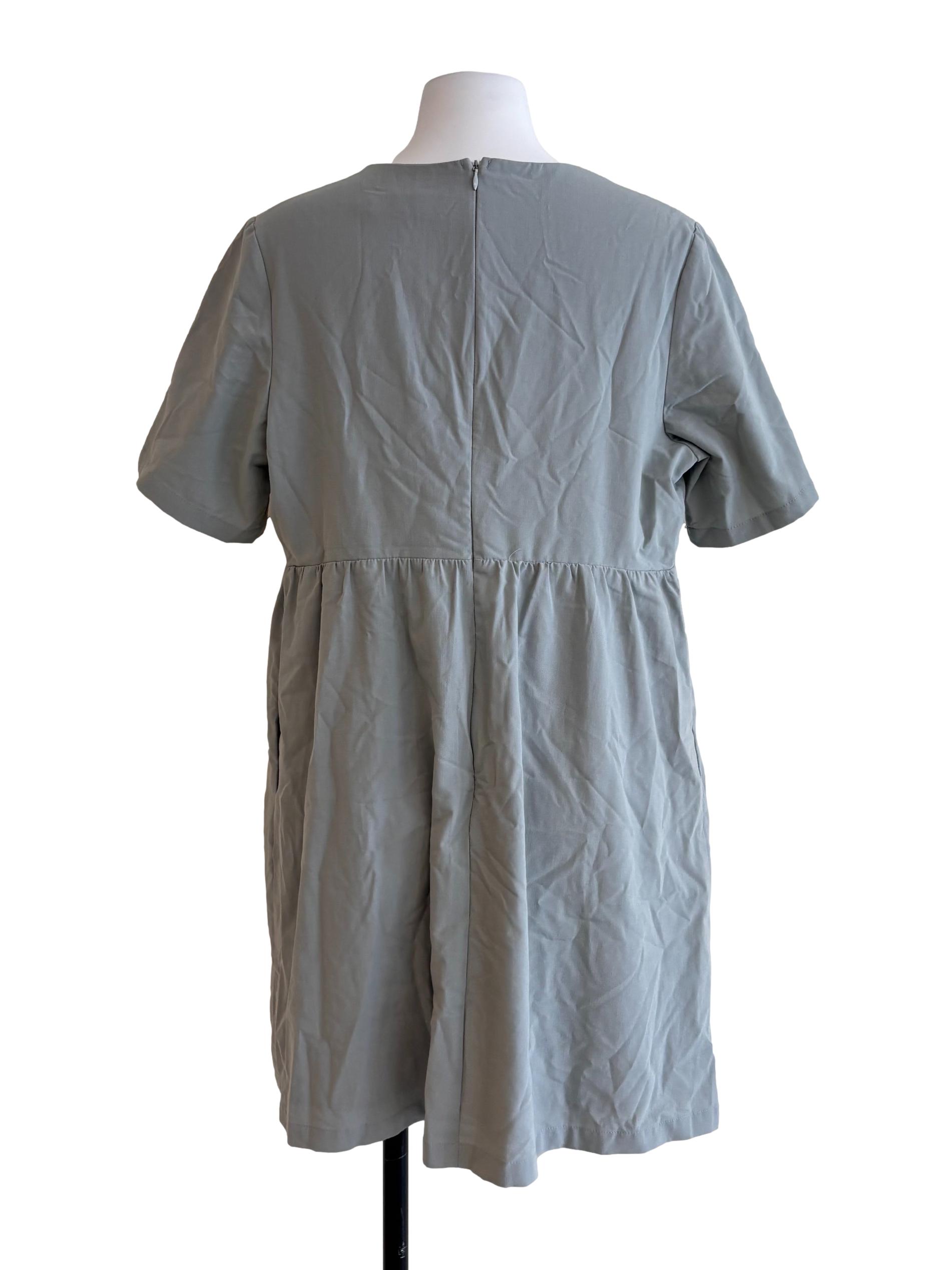 Stone Blue Round Neck Mini Dress