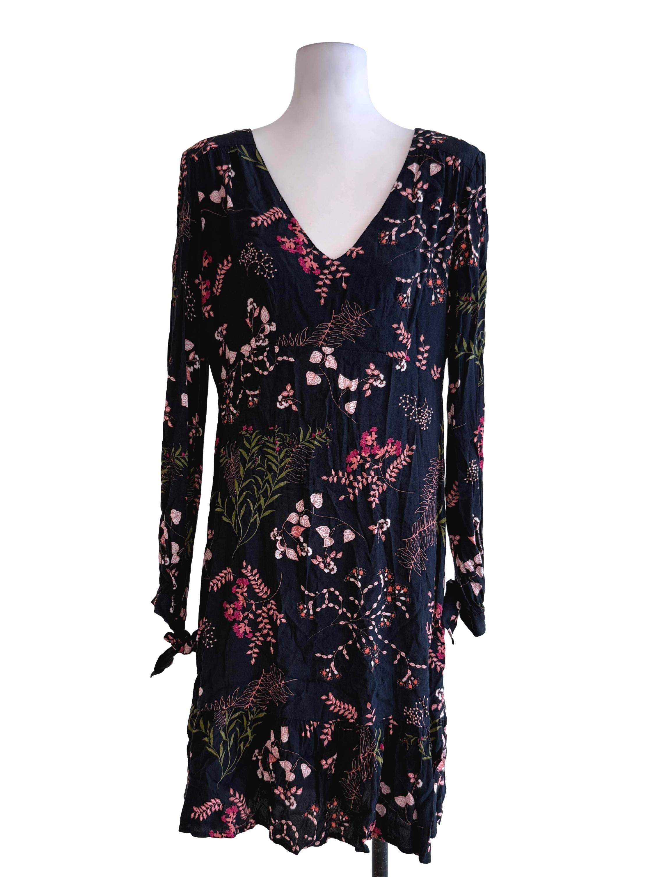 Navy Blue Floral Printed Dress