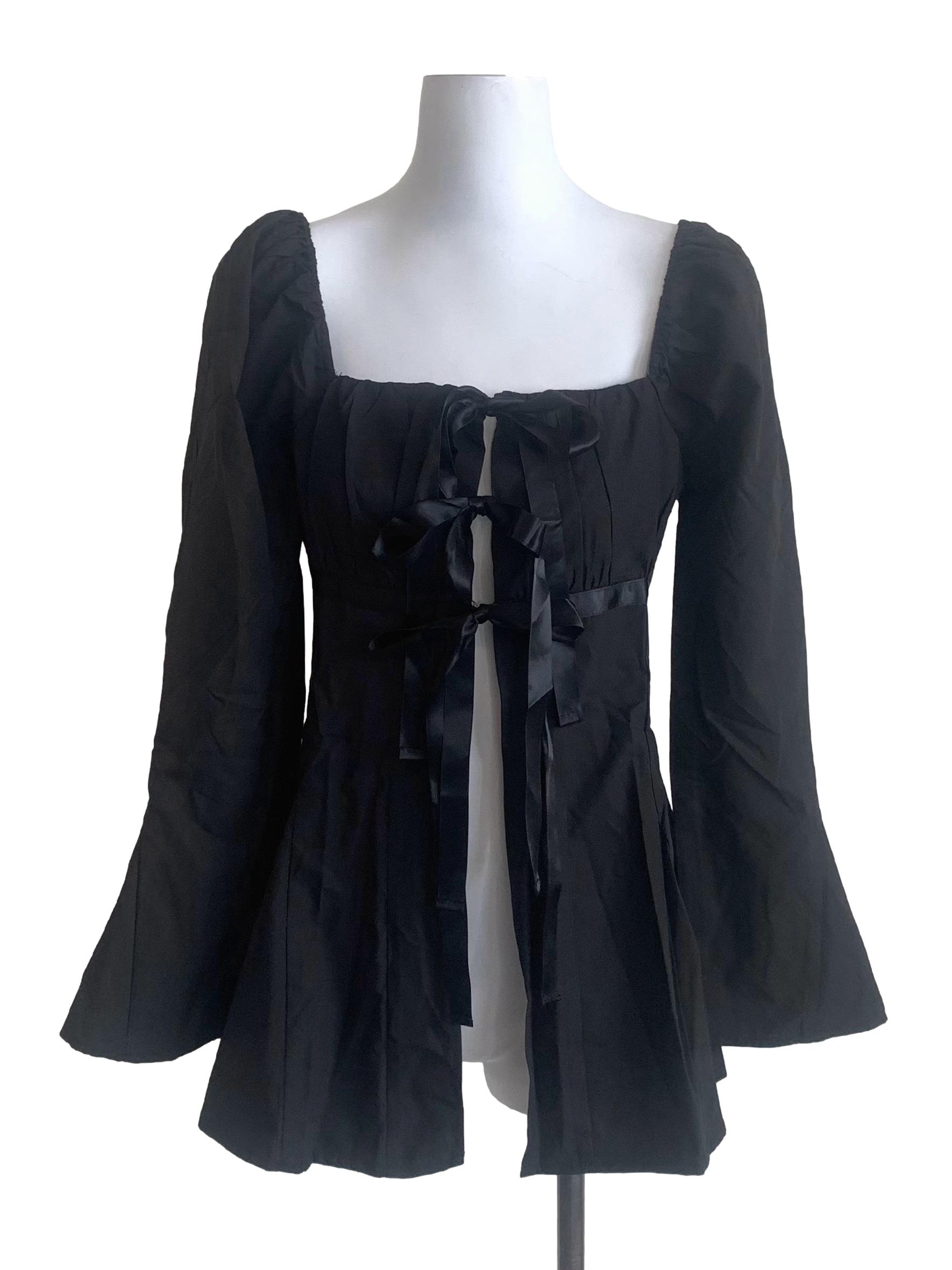 Midnight Black Bell Sleeves Top YHF
