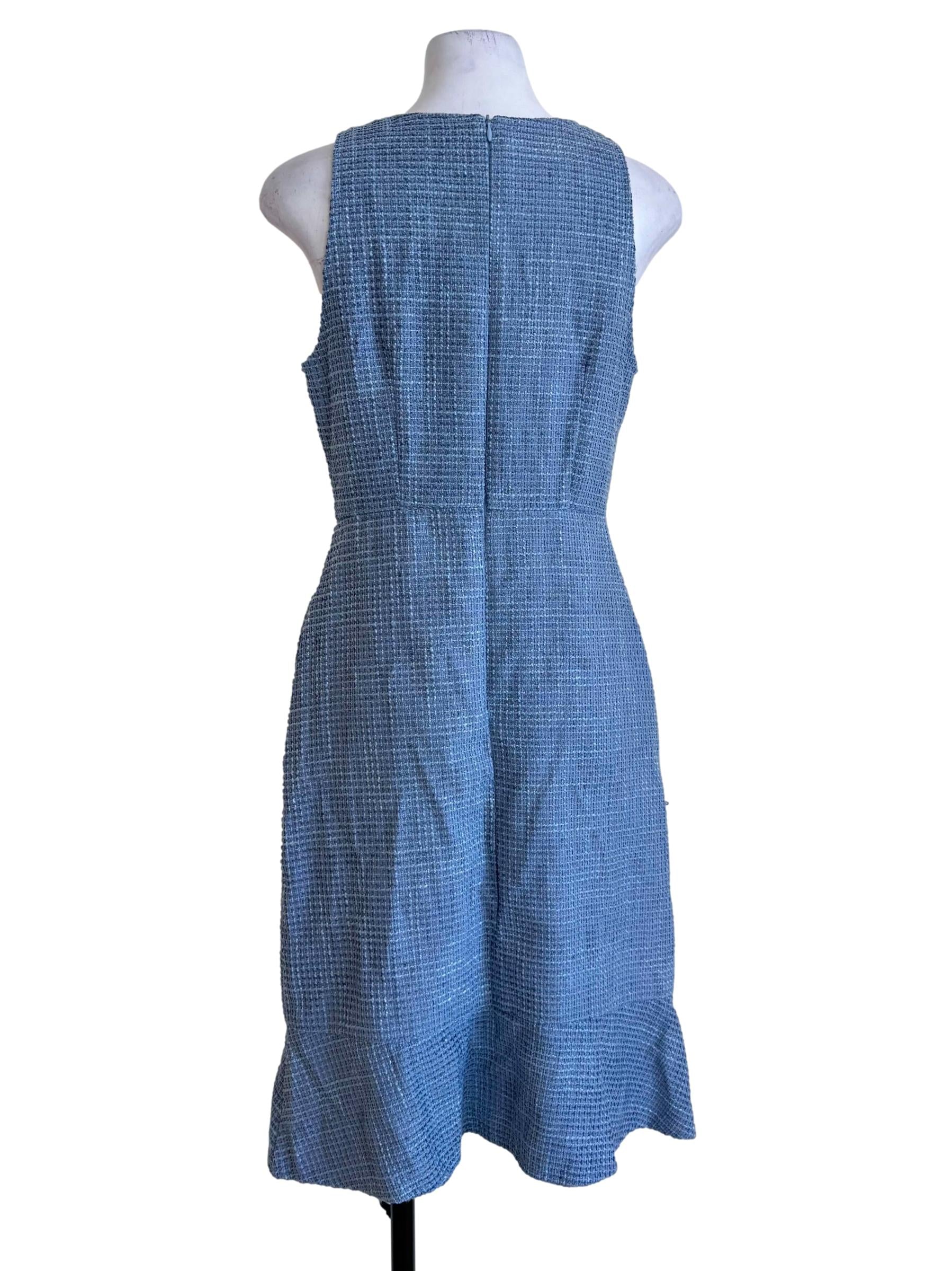 Light Blue Tweed Sleeveless Midi Dress