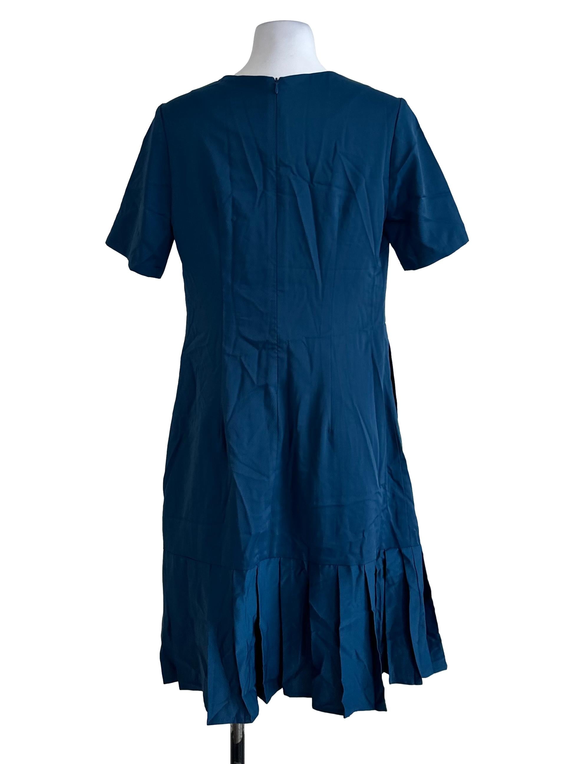 Teal Blue Plain Button Dress
