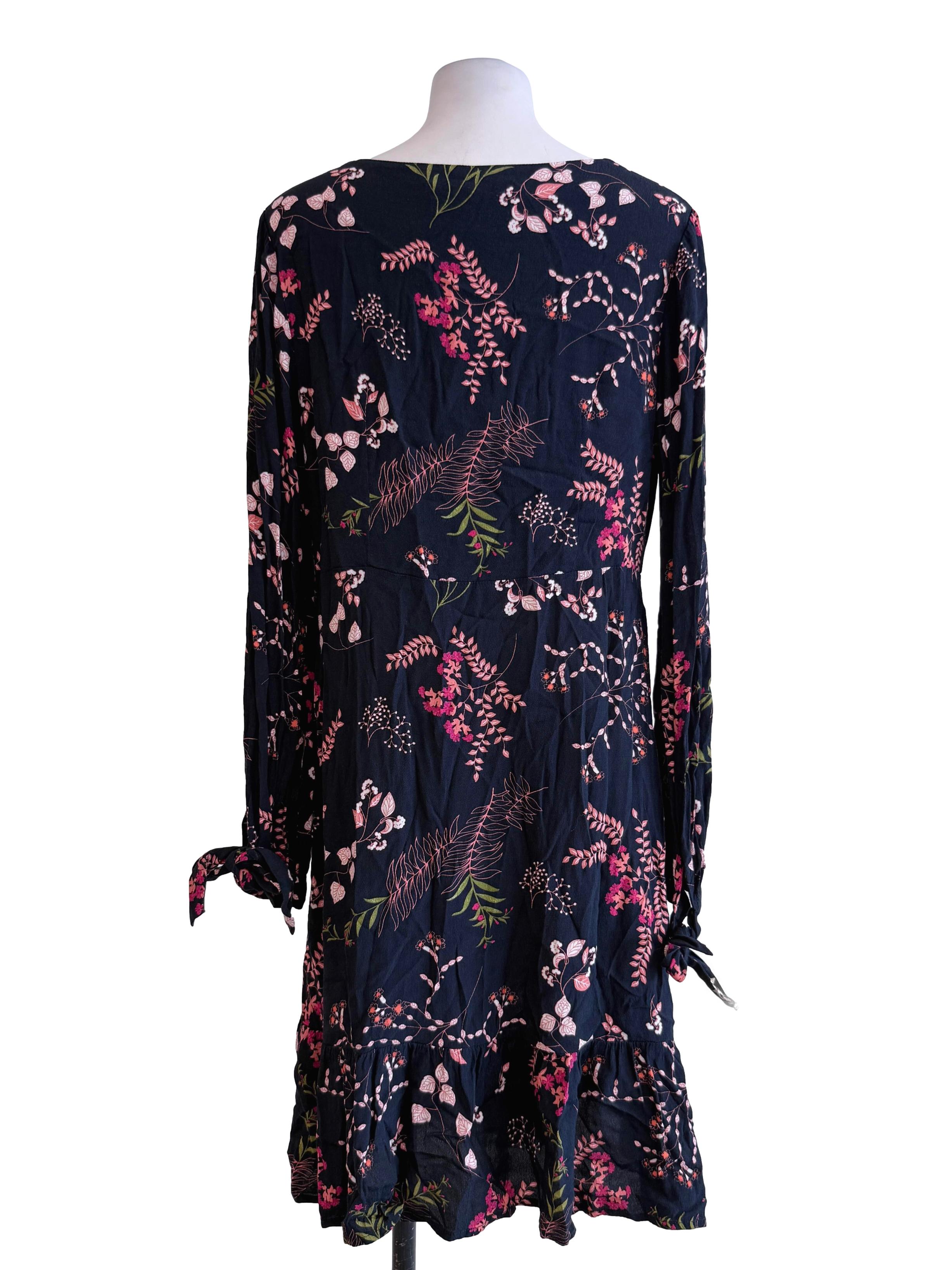 Navy Blue Floral Printed Dress