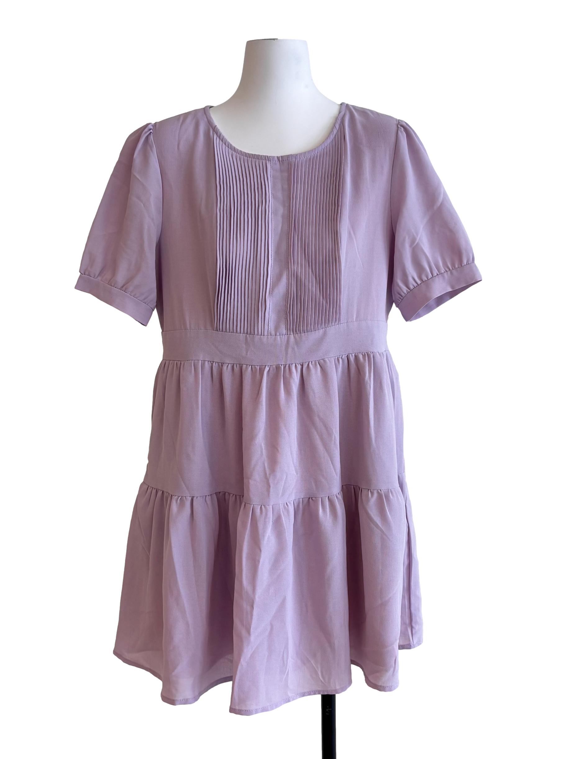 Lilac Purple Pleats Tiered Mini Dress