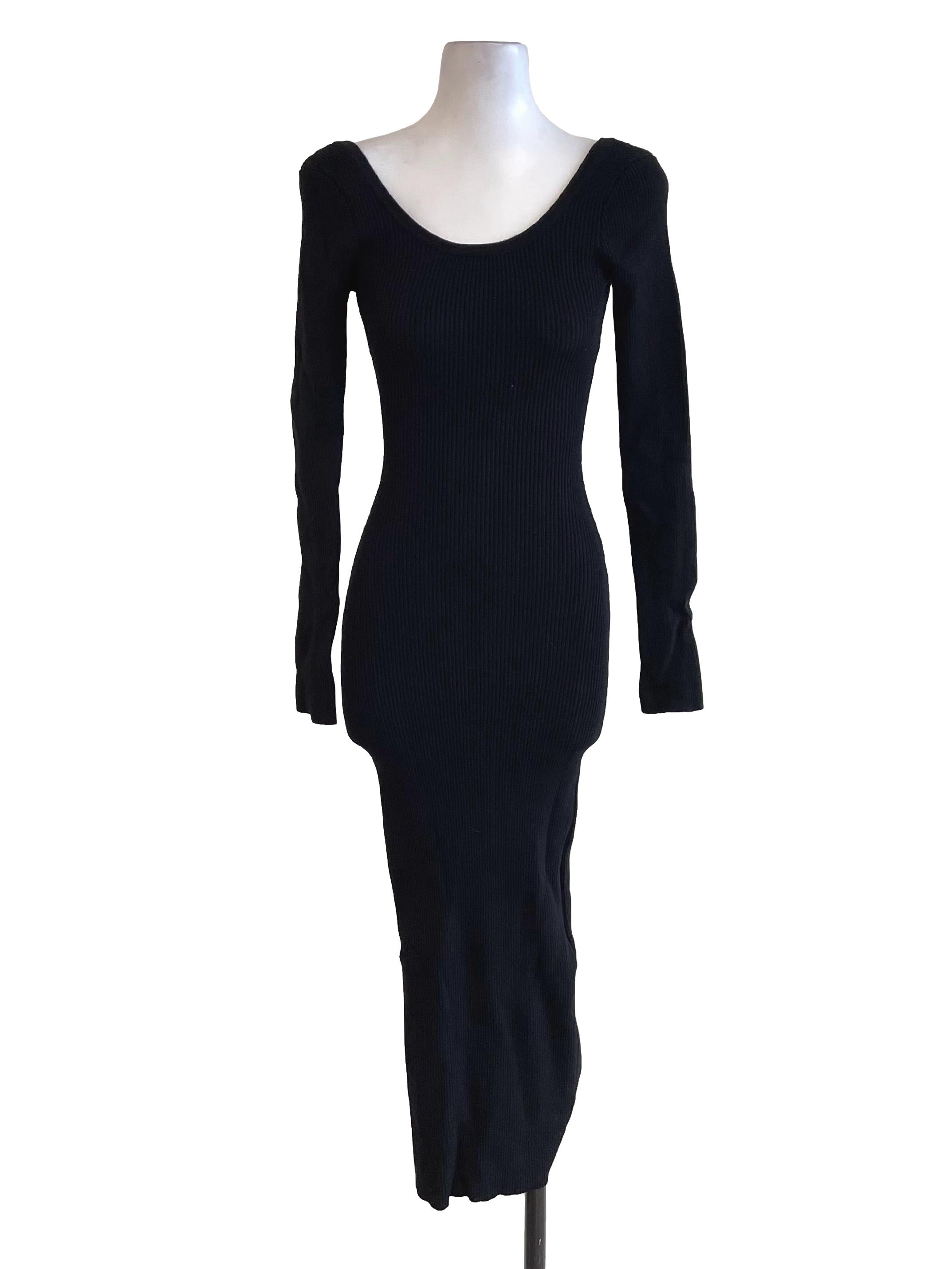 Black Boat Neck Bodycon Dress
