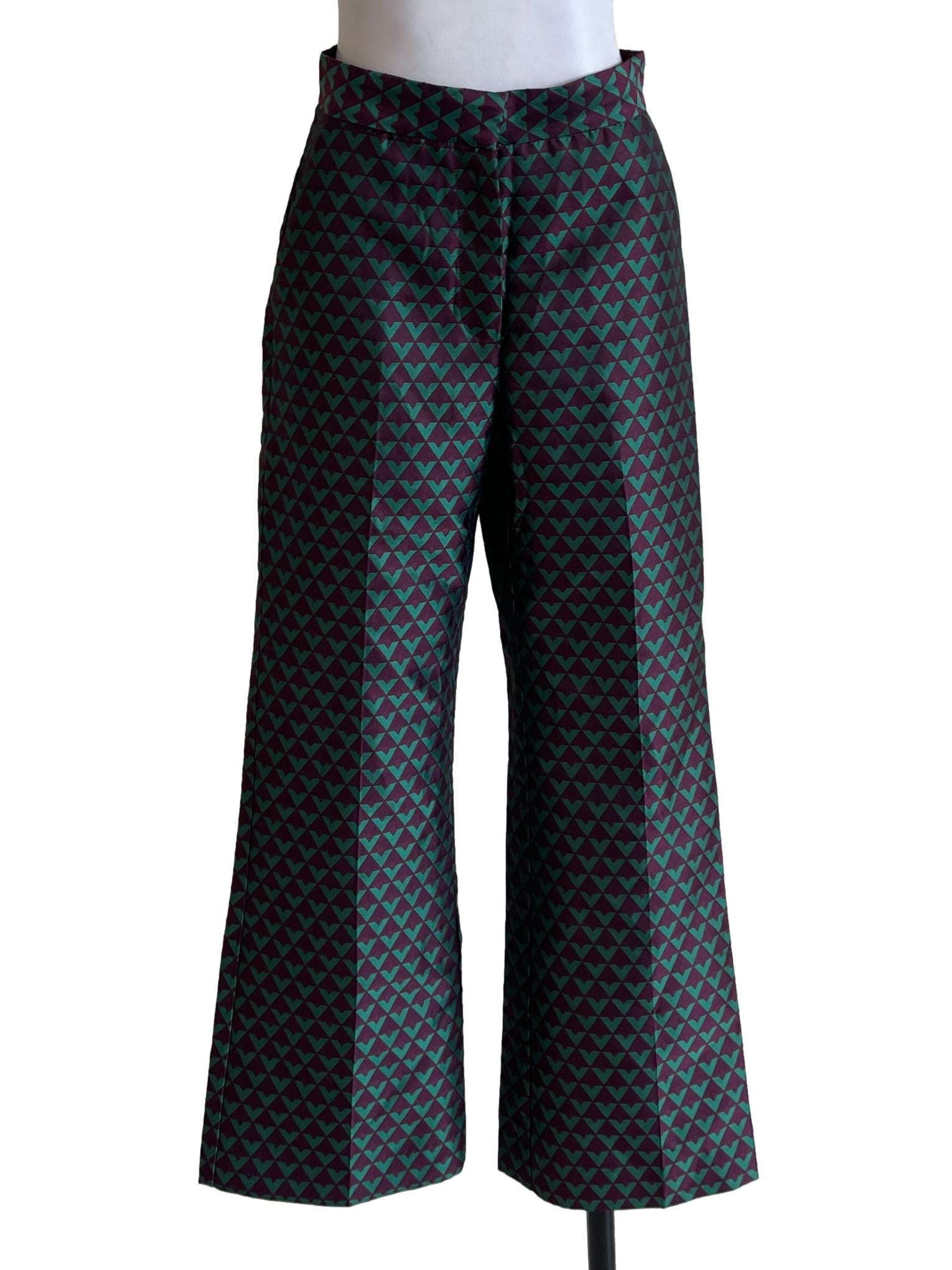 Green Purple Printed Formal Pants