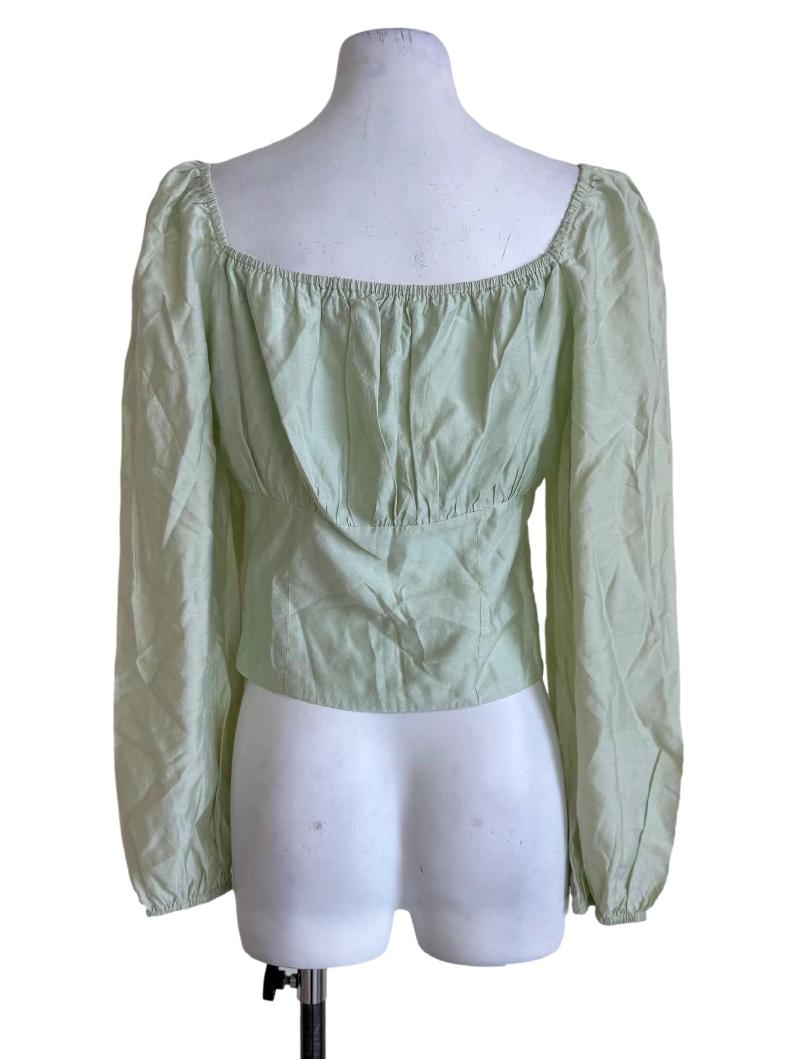 Mint Green Square Neck Long Sleeve Blouse