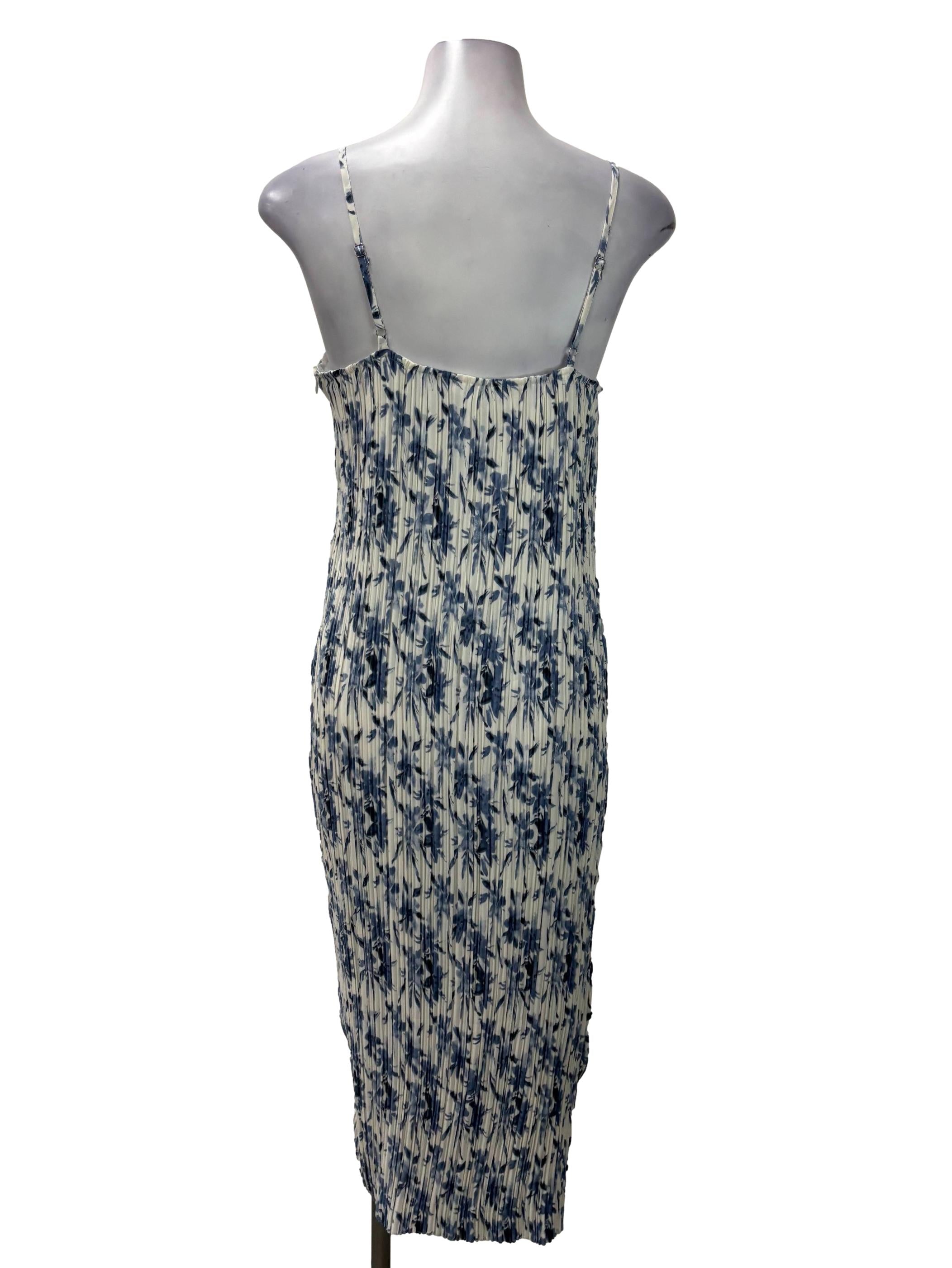 White Pleated Across Neck Cami Dress With Blue Flowers