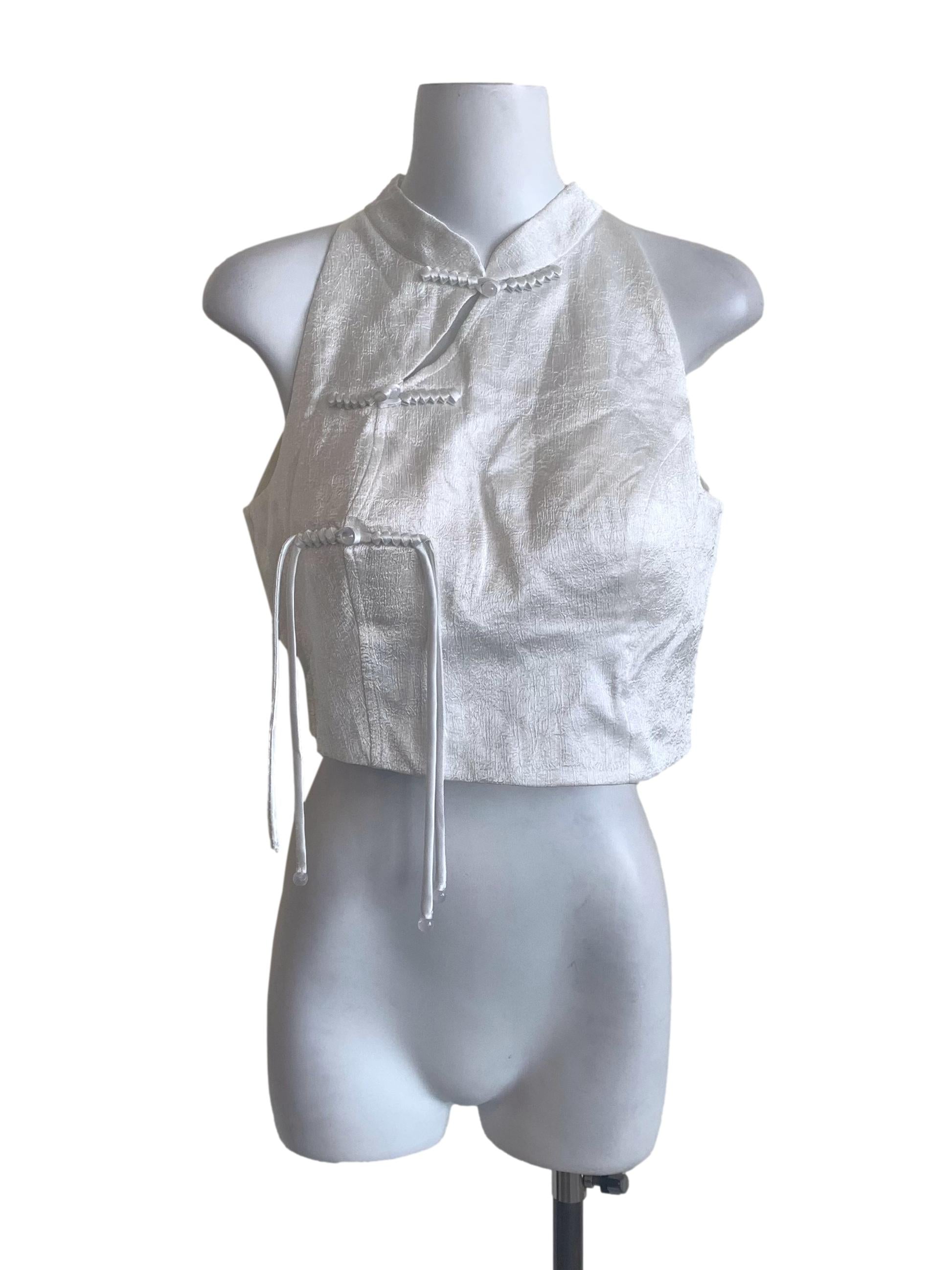 Daisy White Cheongsam Top