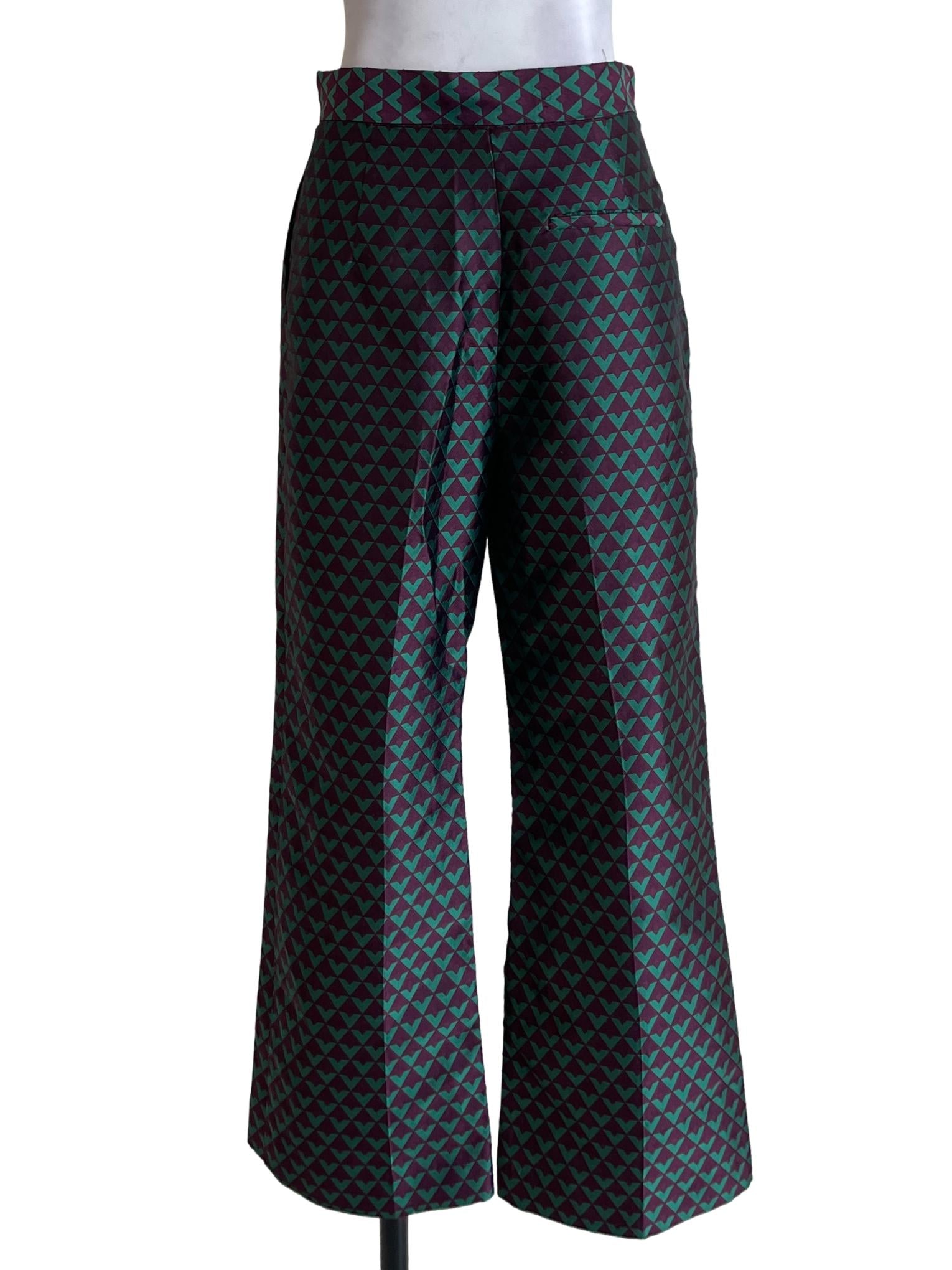 Green Purple Printed Formal Pants