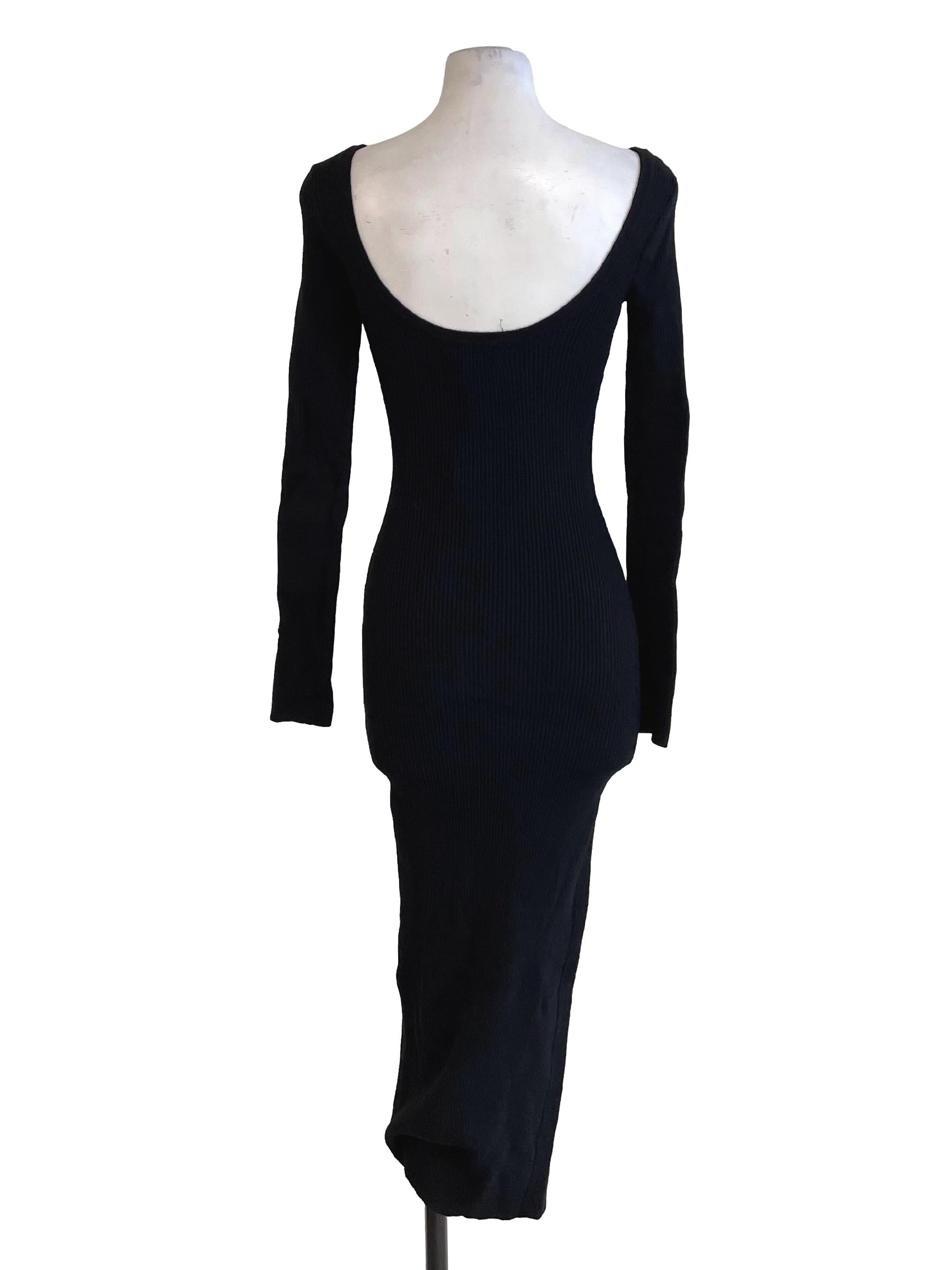 Black Boat Neck Bodycon Dress