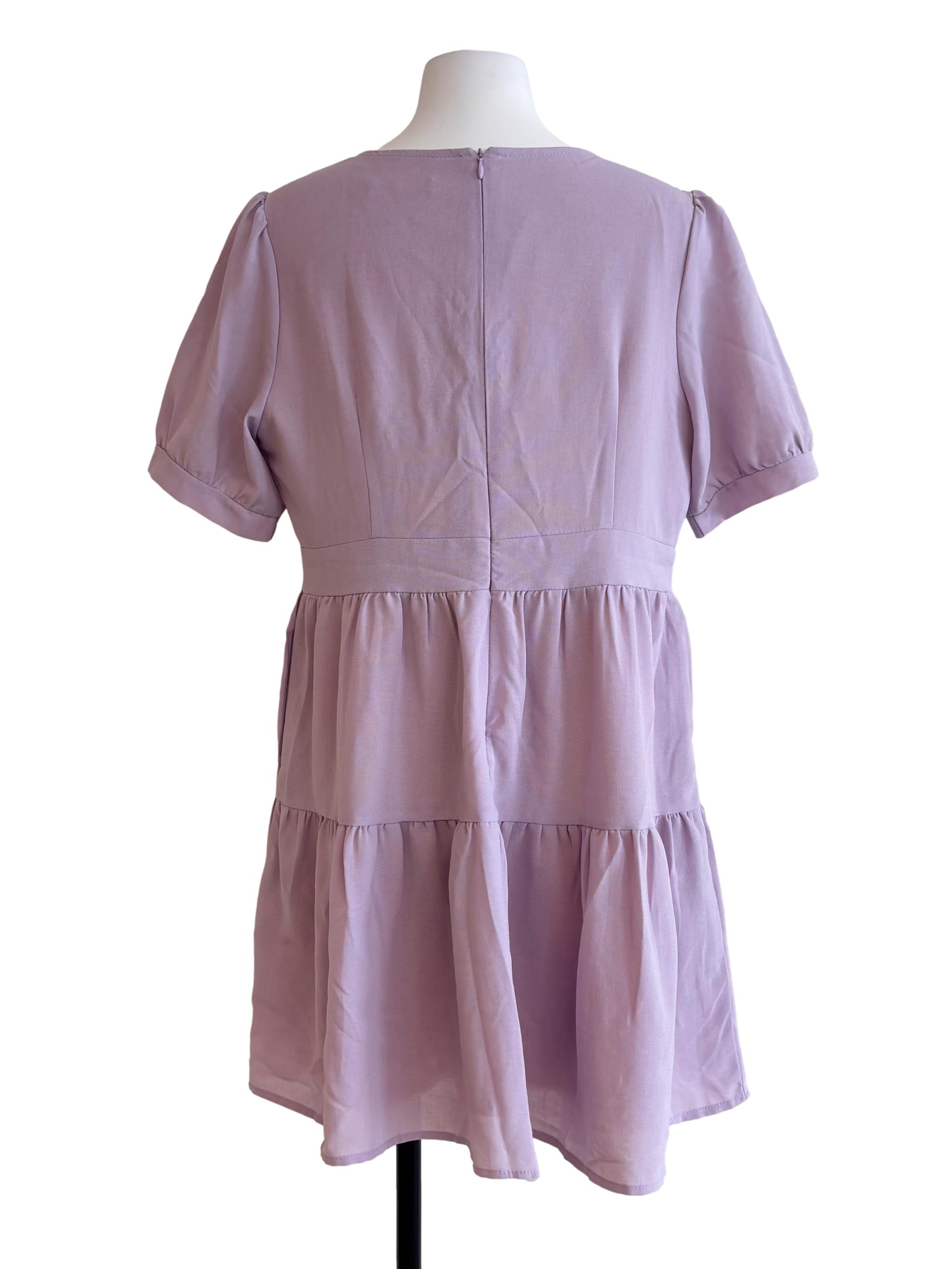 Lilac Purple Pleats Tiered Mini Dress