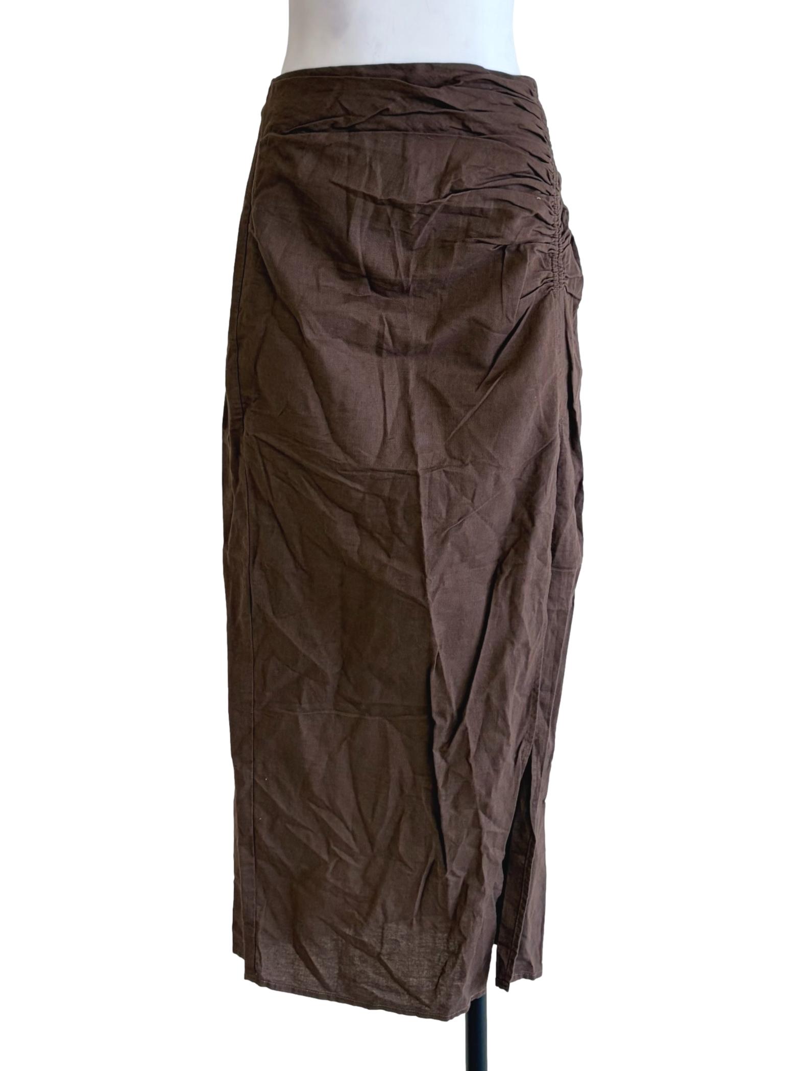 Pecan Brown Side Ruched Pencil Skirt