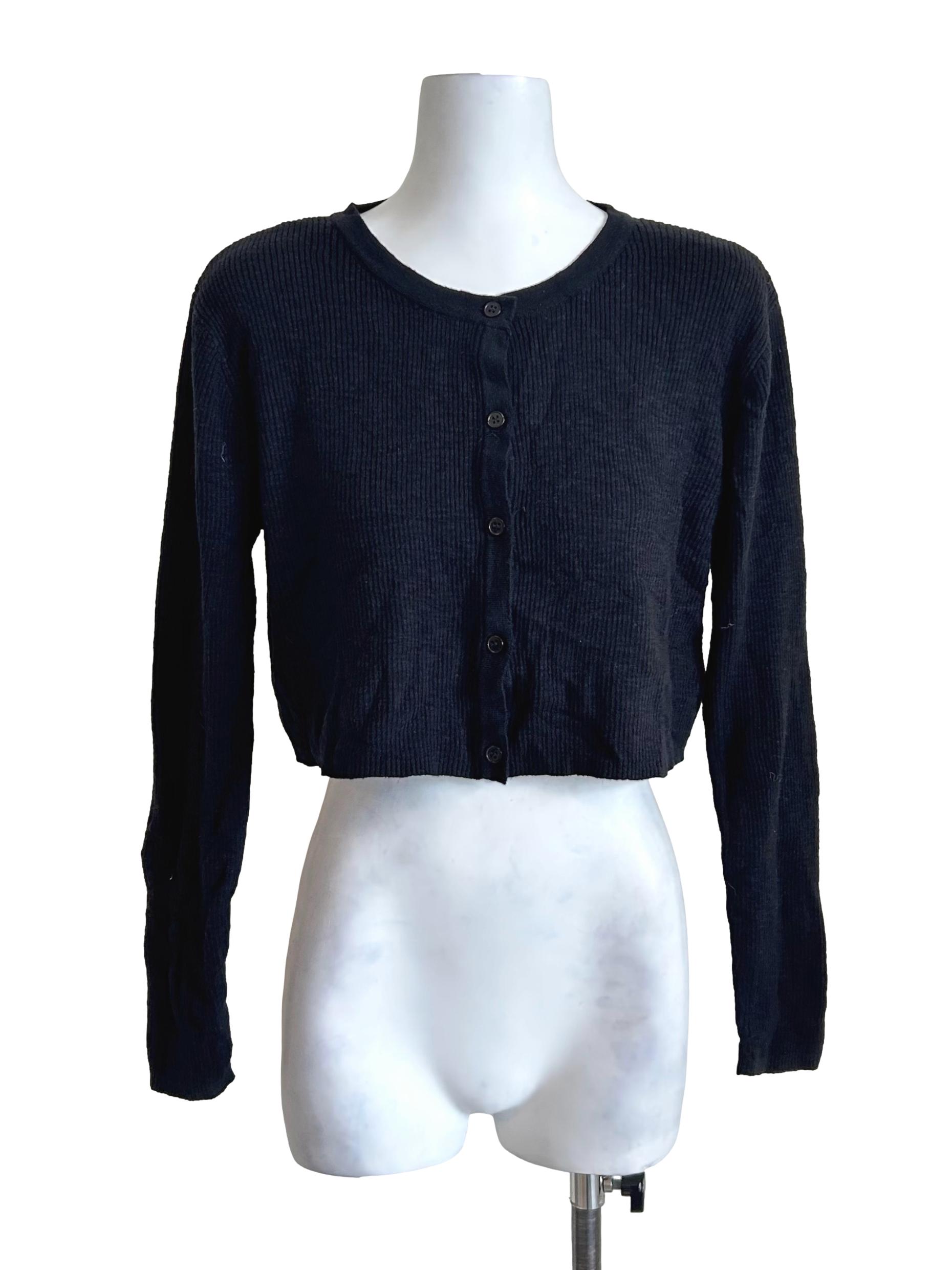 Black Ribbed Knit Crop Cardigan
