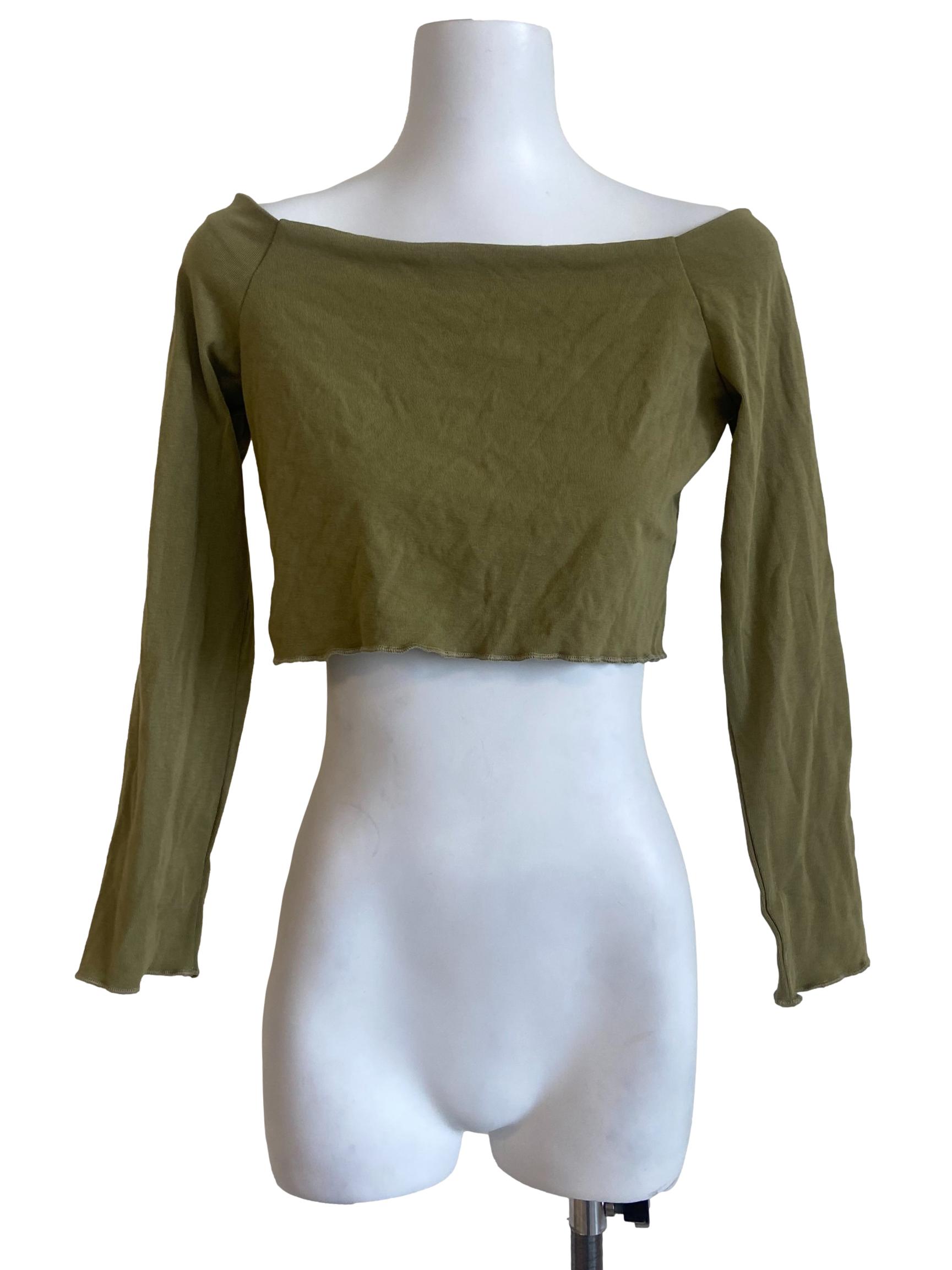 Olive Green Twill Crop Top