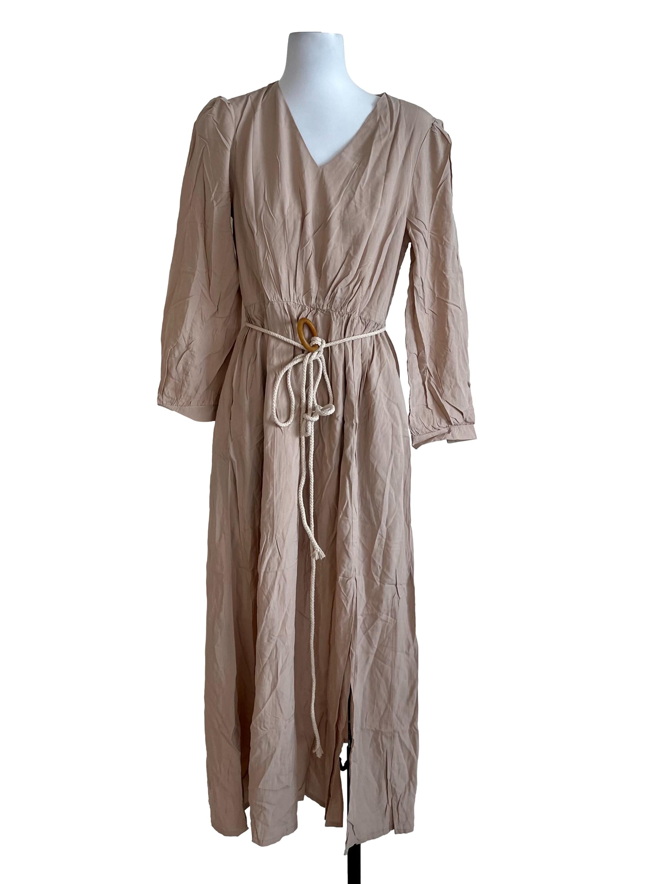 Sand Beige Plain Tiered Dress