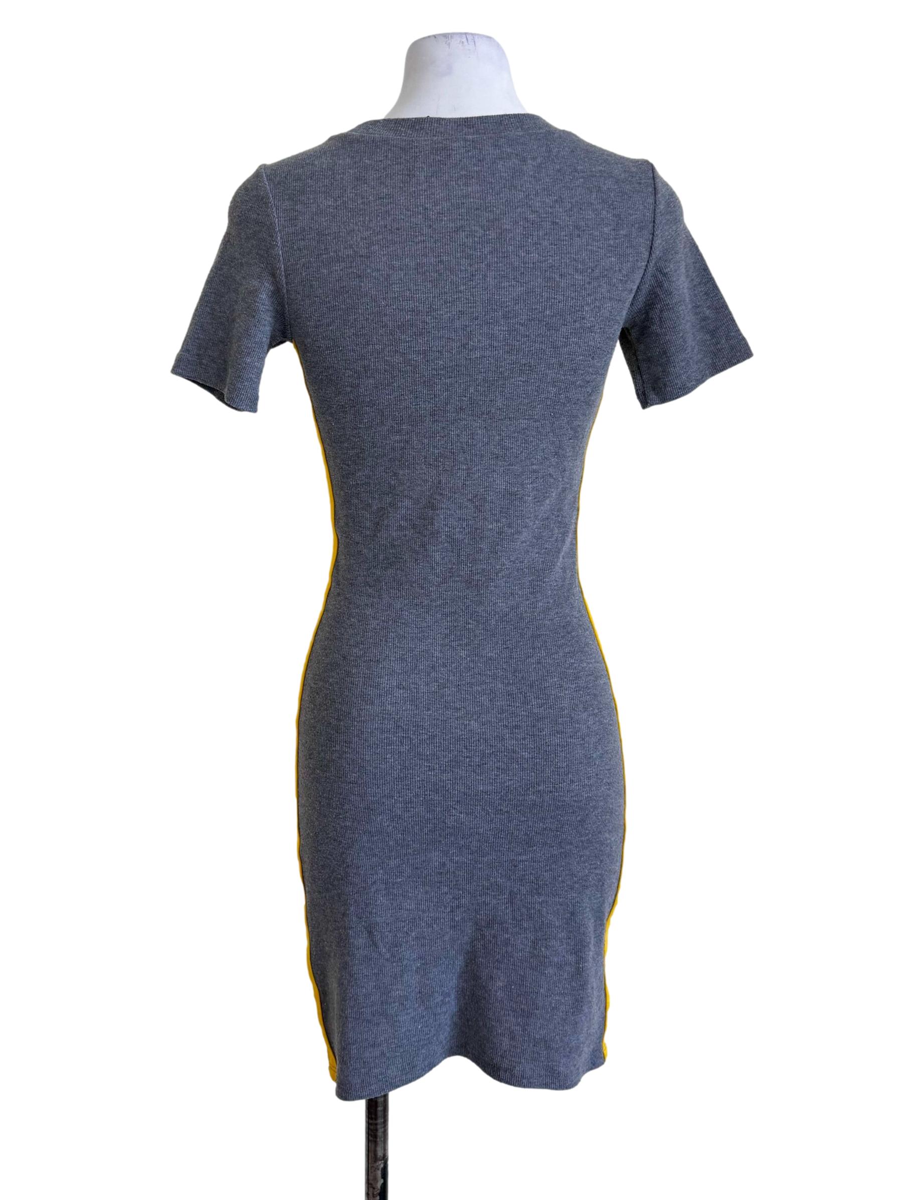 Grey Ribbed Short-Sleeve Bodycon Dress