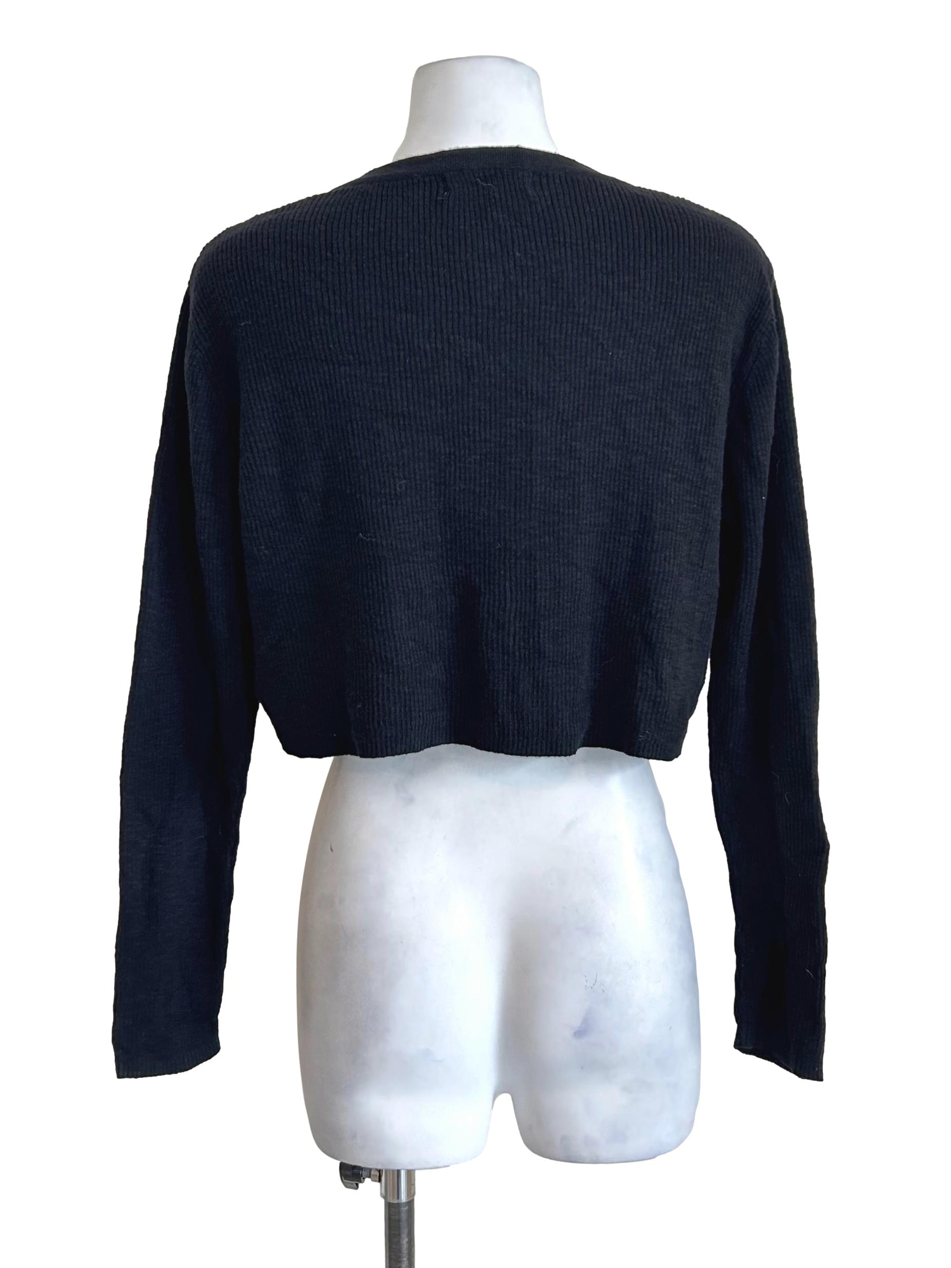 Black Ribbed Knit Crop Cardigan